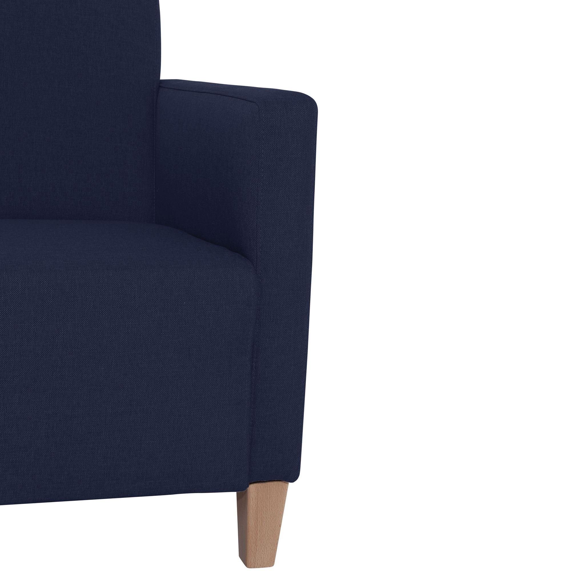 58 aufm Kessel Kostenlosem natur Sessel hochwertig (Leinenoptik) (Sparpreis verarbeitet,bequemer Karol Sessel / 1-St), Bezug inkl. Sitz Buche Flachgewebe dunkelblau Versand
