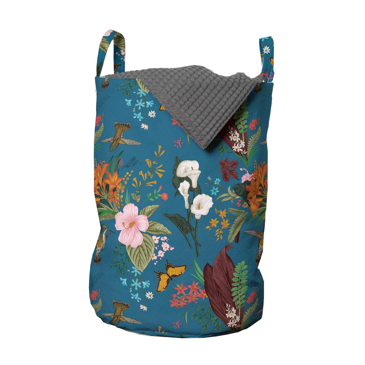 Abakuhaus Wäschesäckchen Vögel Botanisch Tropische Kordelzugverschluss Wäschekorb Blumen für mit Griffen Waschsalons