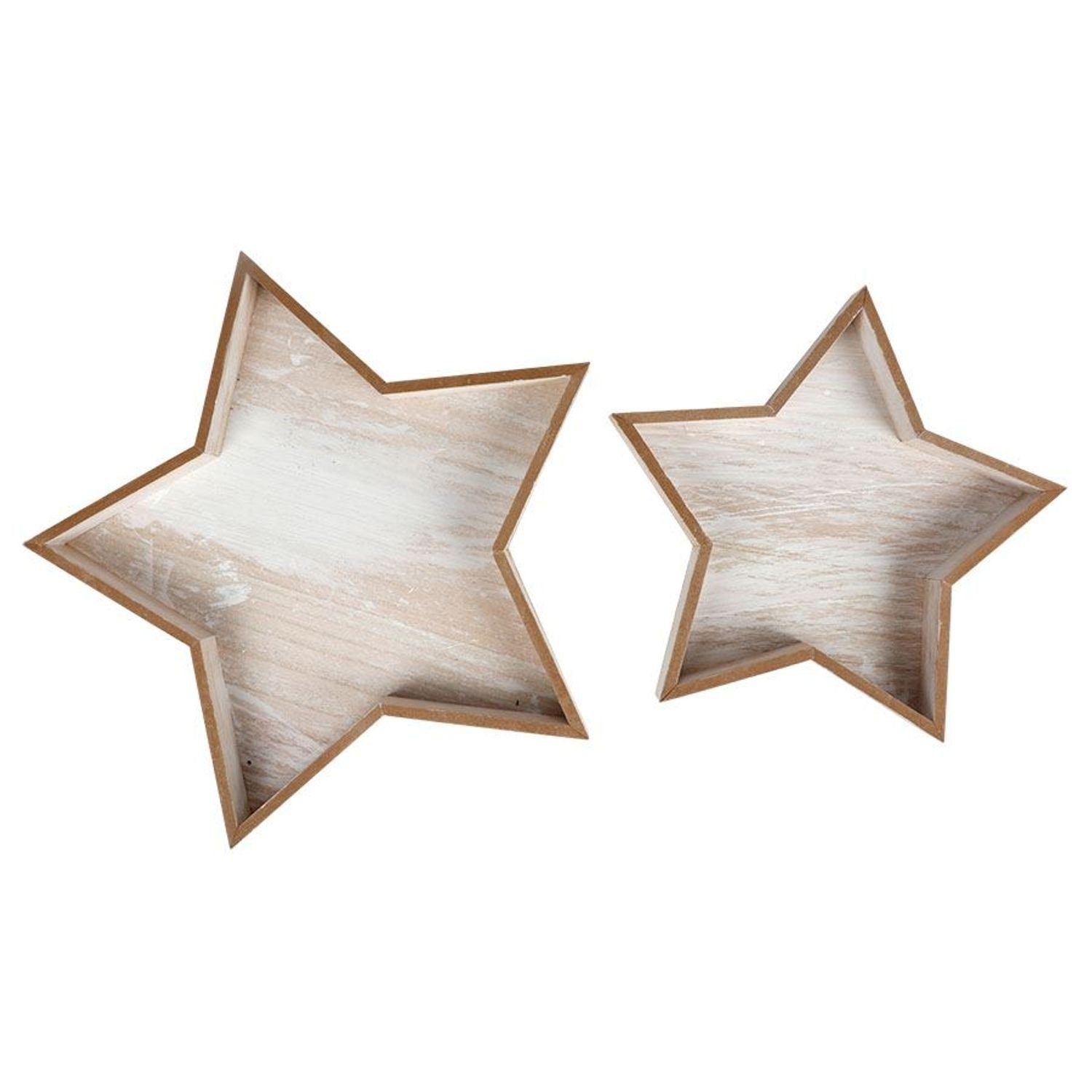 2-teilig Stern Dekoteller BURI Natur im Dekotablett-Set Used-Look aus Holz