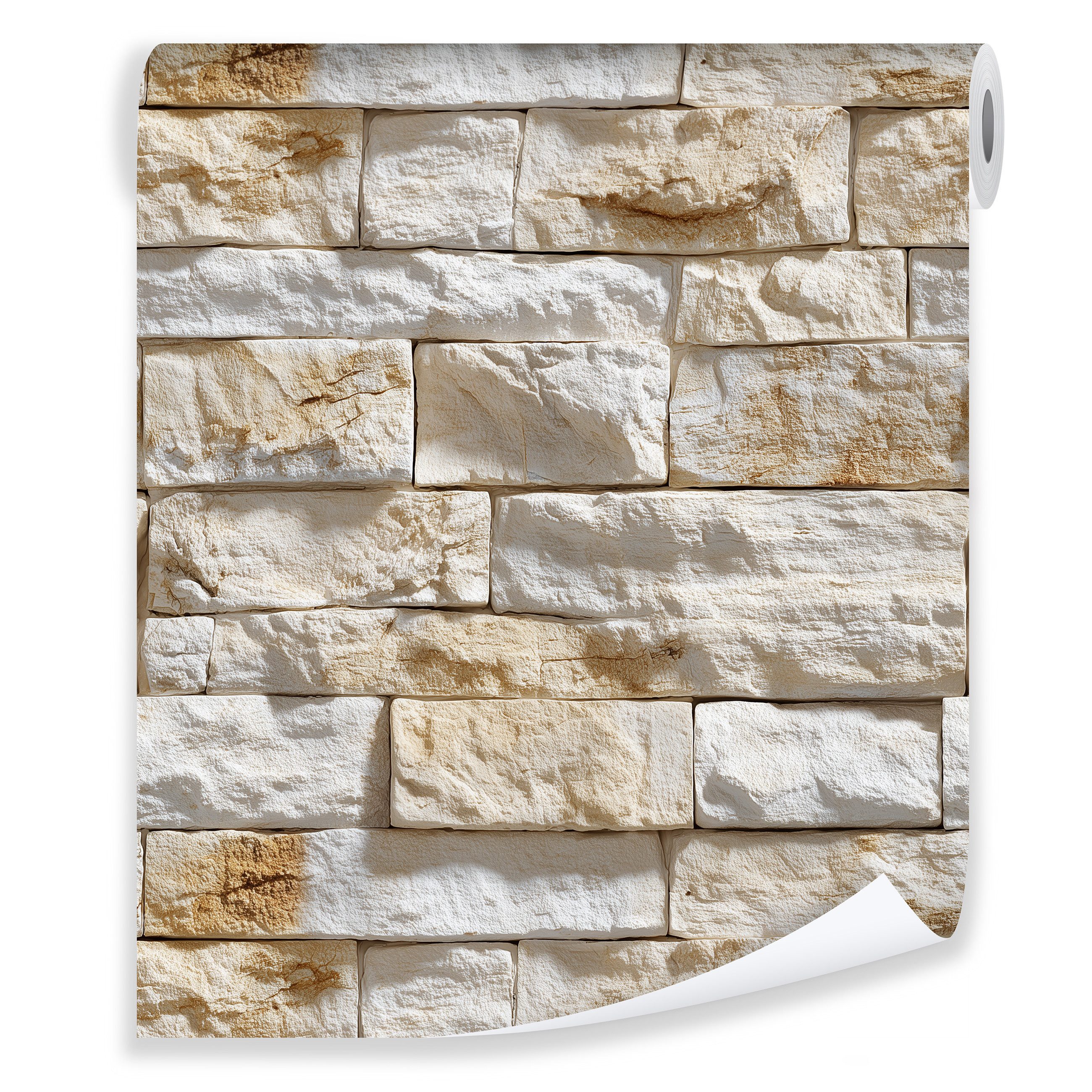 Wallarena Fototapete Ziegel Weiß Creme Natur Wohnzimmer Schlafzimmer Tapete 3D Effekt, Glatt Matt Waschbar Premium Vlies Tapeten von Wallarena, Weiß, Beige, (Vliestapete - Rollengröße: 10 m (Länge) x 50 cm (Breite), 1 St., Vliestapete - Rollengröße: 10 m (Länge) x 50 cm (Breite), Tapete inkl. Kleister Vliestapete Motivtapete Wandtapete - 10m x 50 cm