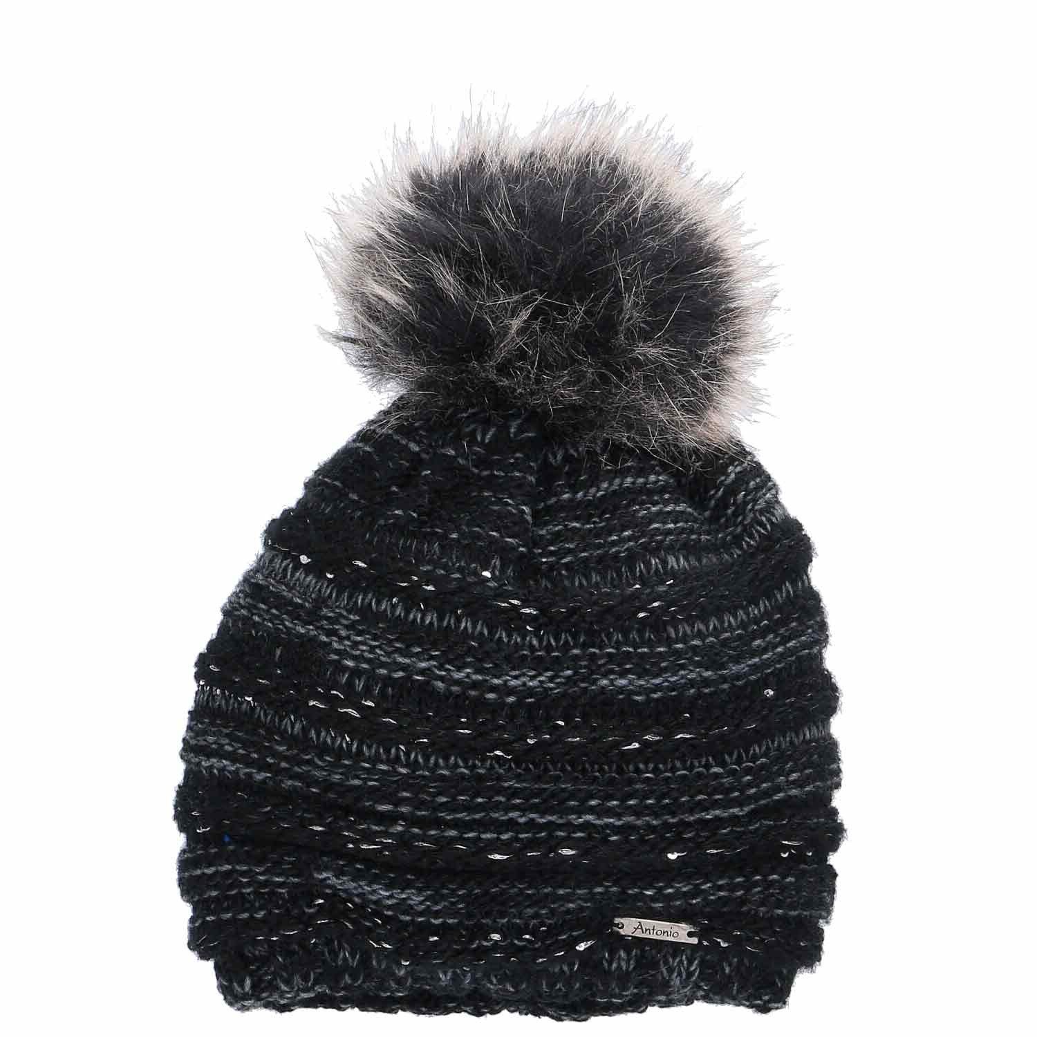Antonio Strickmütze Antonio Strick Mütze Beanie mit Bommel schwarz (1-St) günstig online kaufen