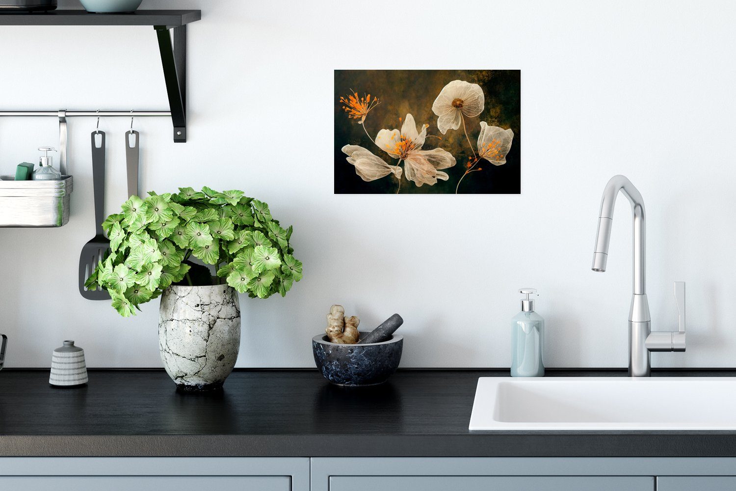 - Illustration, (1 Wandbild, Rahmen MuchoWow - Natur Blumen Poster Wohnzimmer, St), Ohne - Wandposter für Poster, Pflanzen