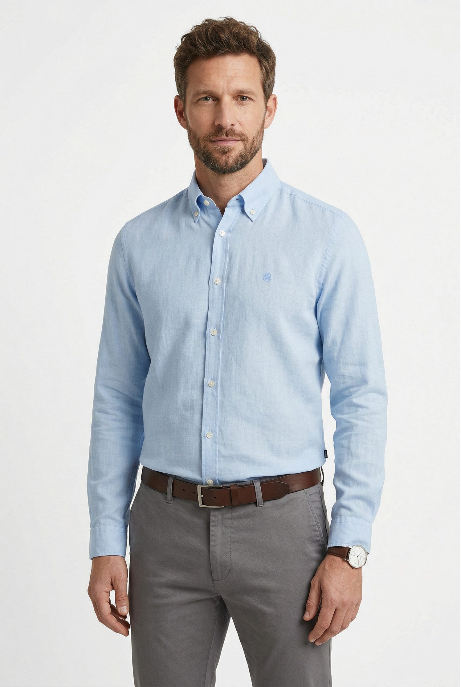 BOSS Leinenhemd LIAM 100% Leinen mit Button-Down-Kragen, regular fit