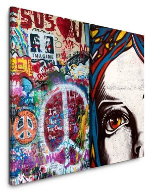 Sinus Art Leinwandbild 2 Bilder je 60x90cm Street Art Peace Gekritzel Hip Hop Berlin Wand Jugendzimmer