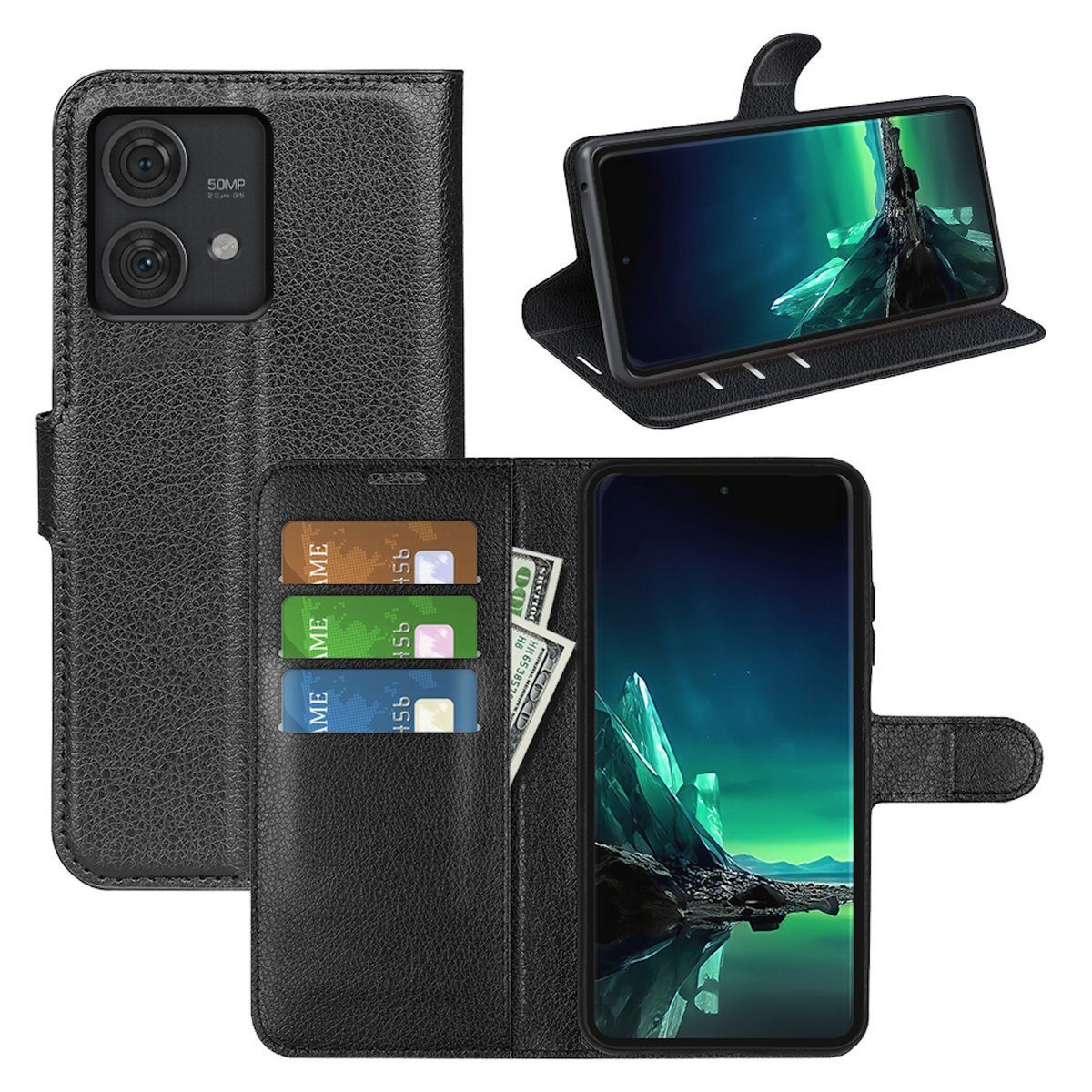 Wigento Smartphone-Hülle Für Motorola Edge 40 Neo Book Wallet Premium Schutz Handy Hülle Tasche