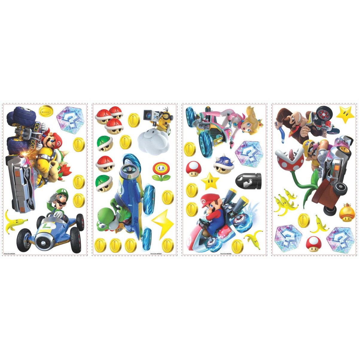 Mario Kart Wandsticker 8 Dekosticker 44 Teile Wandtattoo für Kinderzimmer und Spielzimmer (8 St)