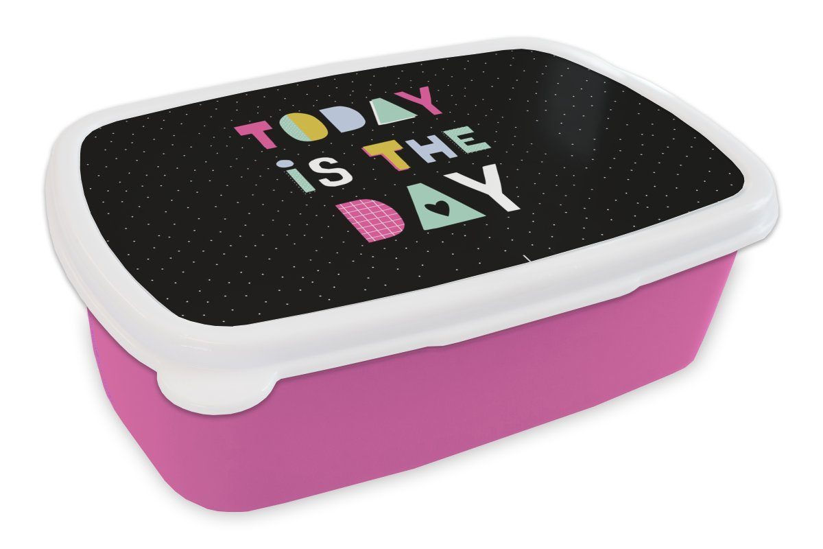 MuchoWow Lunchbox Sommer - Zitat - Schwarz, Kunststoff, (2-tlg), Brotbox für Erwachsene, Brotdose Kinder, Snackbox, Mädchen, Kunststoff rosa