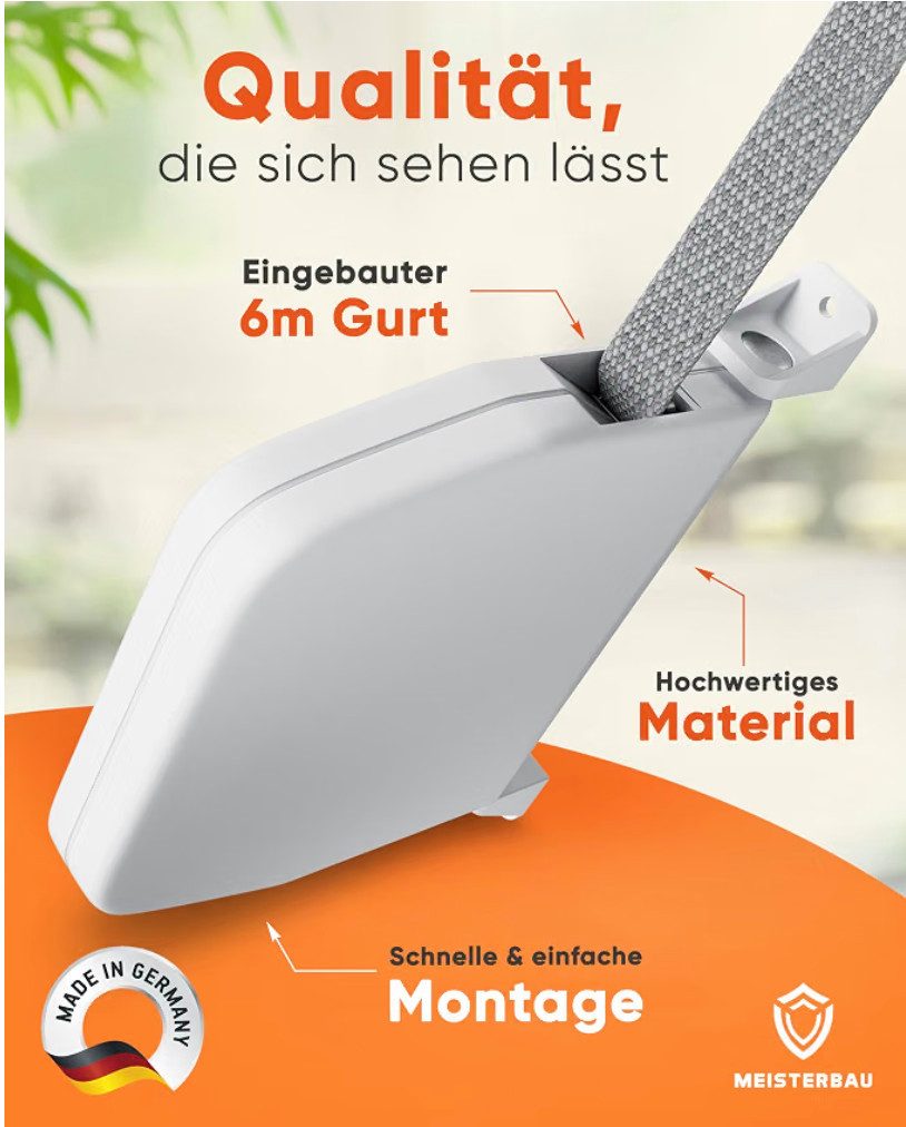 Meisterbau Aufputz-Gurtwickler Gurtwickler mit Gurt, Gurtbreite 14 mm, 1-tlg., Made in Germany, mit eingebautem 6-m-Gurt, 180° schwenkbar – Bild 4 von 5