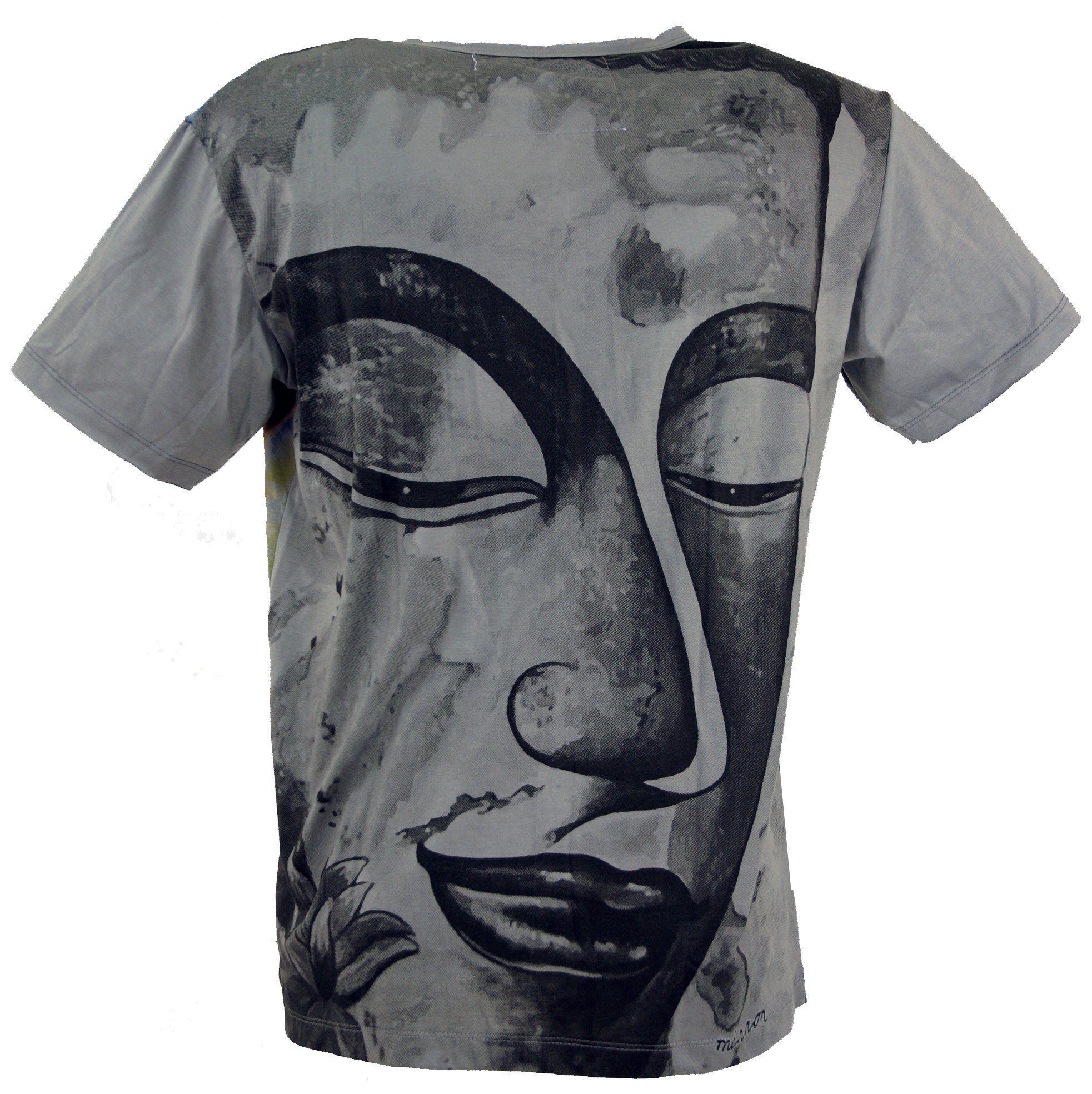 Guru-Shop T-Shirt T-Shirt Buddha Mirror Bekleidung grau Goa / Style, Festival, grau Buddha - alternative