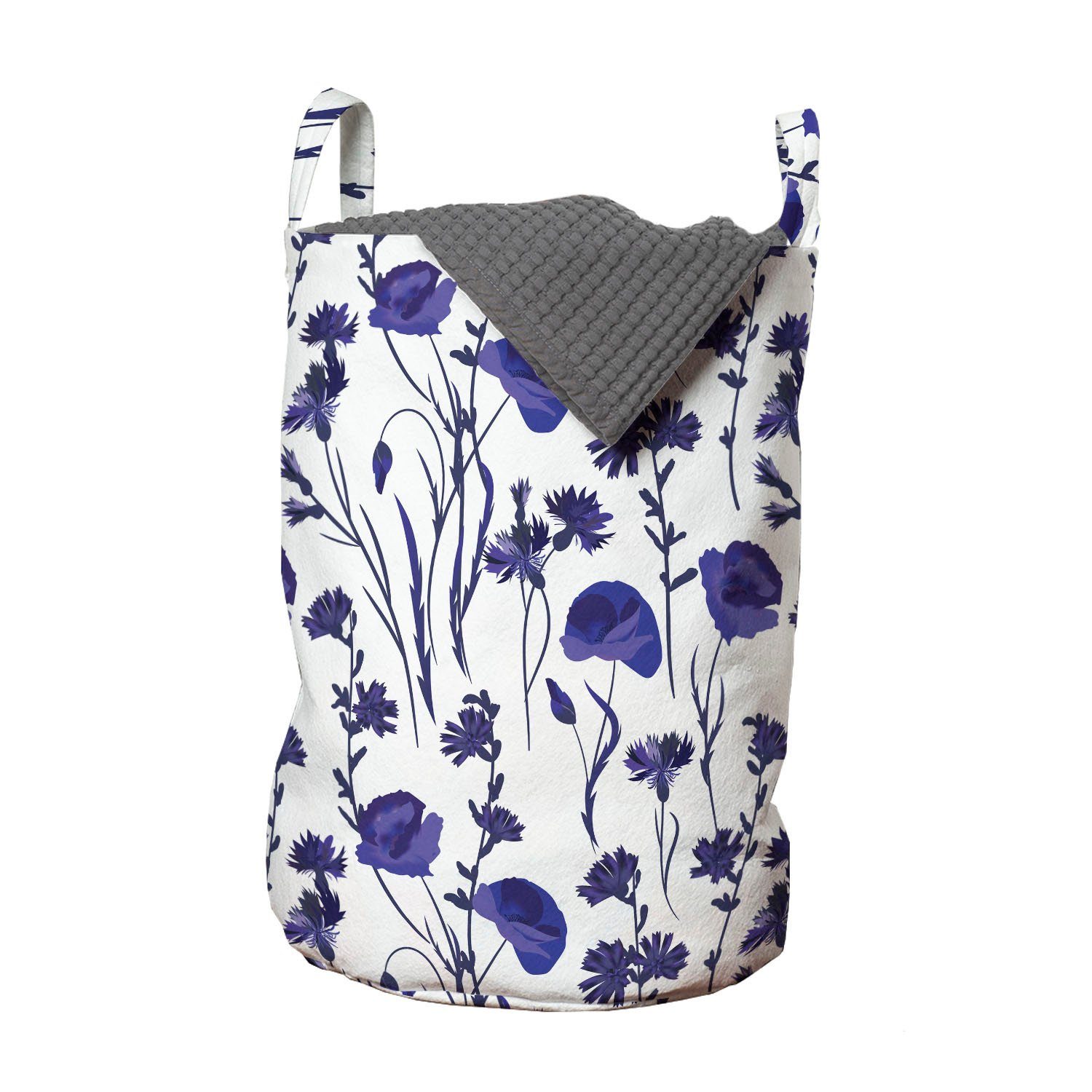 Abakuhaus Wäschesäckchen Wäschekorb mit Griffen Kordelzugverschluss für Waschsalons, Botanisch Bläulich-Wildblumen Bilder