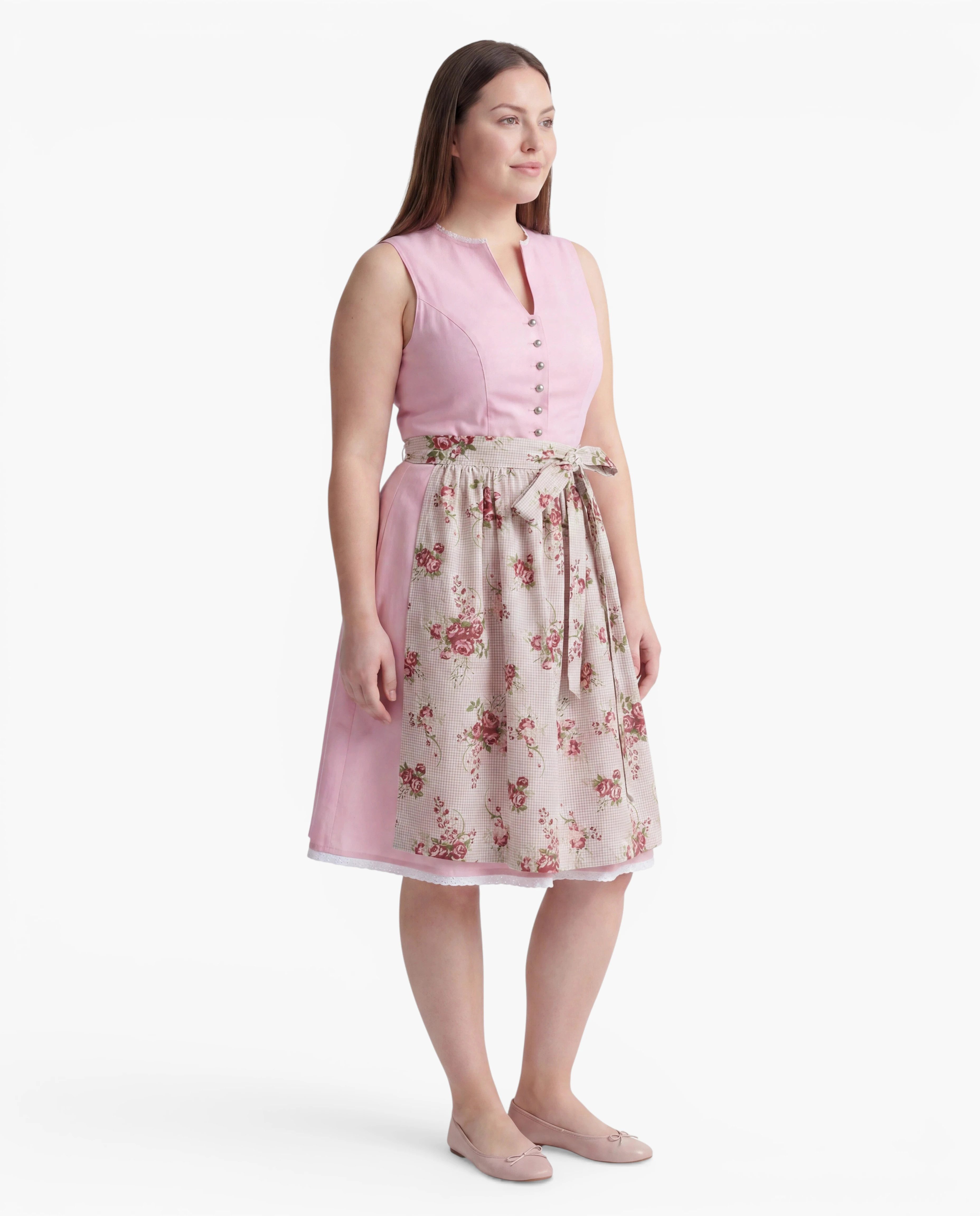 Ramona Lippert Dirndl Dirndl Antonia Damen Rosa mit floraler Schürze 60 cm