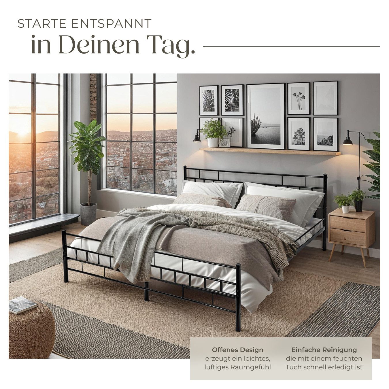 tectake Bettgestell Metallbett, robustes Stahlgestell