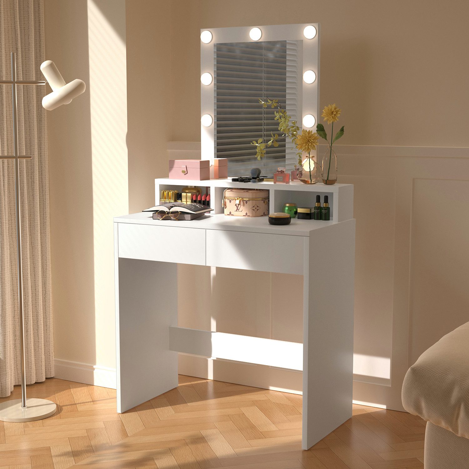 oyajia Schminktisch Kosmetiktisch mit Spiegel und LED-Beleuchtung, 2 Schubl günstig online kaufen
