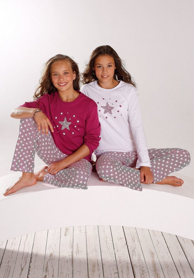 petite fleur Pyjama (Set, 4 tlg., 2 Stück) modischer Sternendruck auf den  Shirts und Hosen