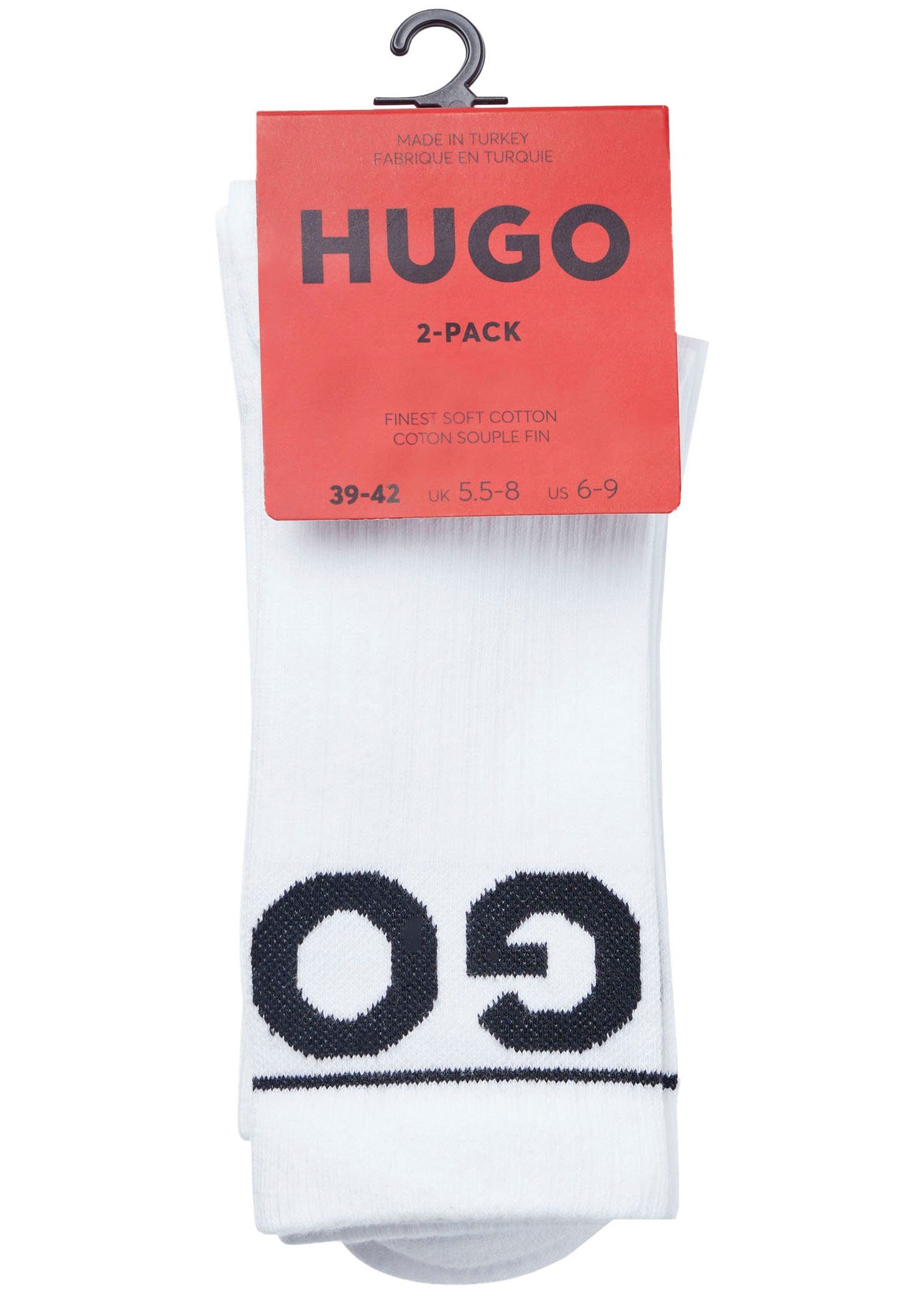 2er HUGO Businesssocken RIB QS eingestricktem mit 2P 2-Paar, ICONIC (Packung, Logo-Schriftzug HUGO Black100 Pack)