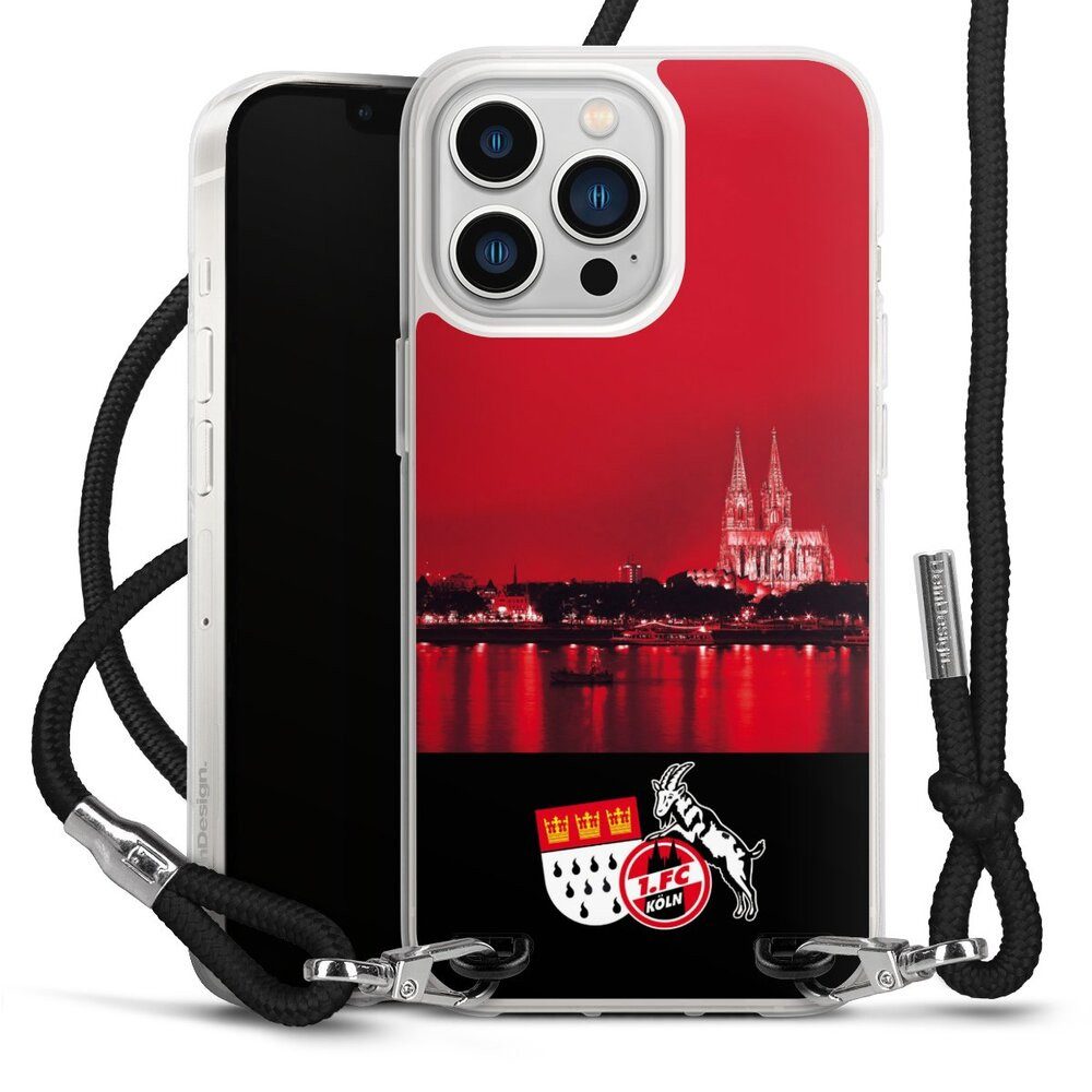 DeinDesign Handyhülle Skyline 1. FC Köln Offizielles Lizenzprodukt Skyline Köln Rot, Apple iPhone 13 Pro Handykette Hülle mit Band Case zum Umhängen