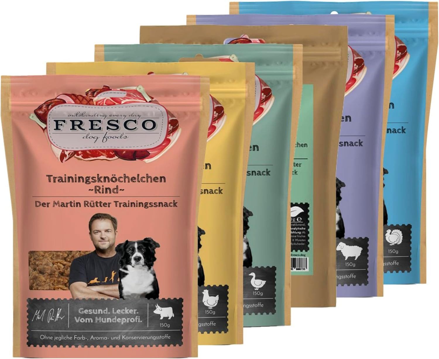 Fresco Dog Martin Rütter Trainingsknöchelchen Hunde Leckerli PROBIERPAKET, 6x150g, Snack für: Hunde, Getreidefrei, zuckerfrei, hoher Fleischanteil