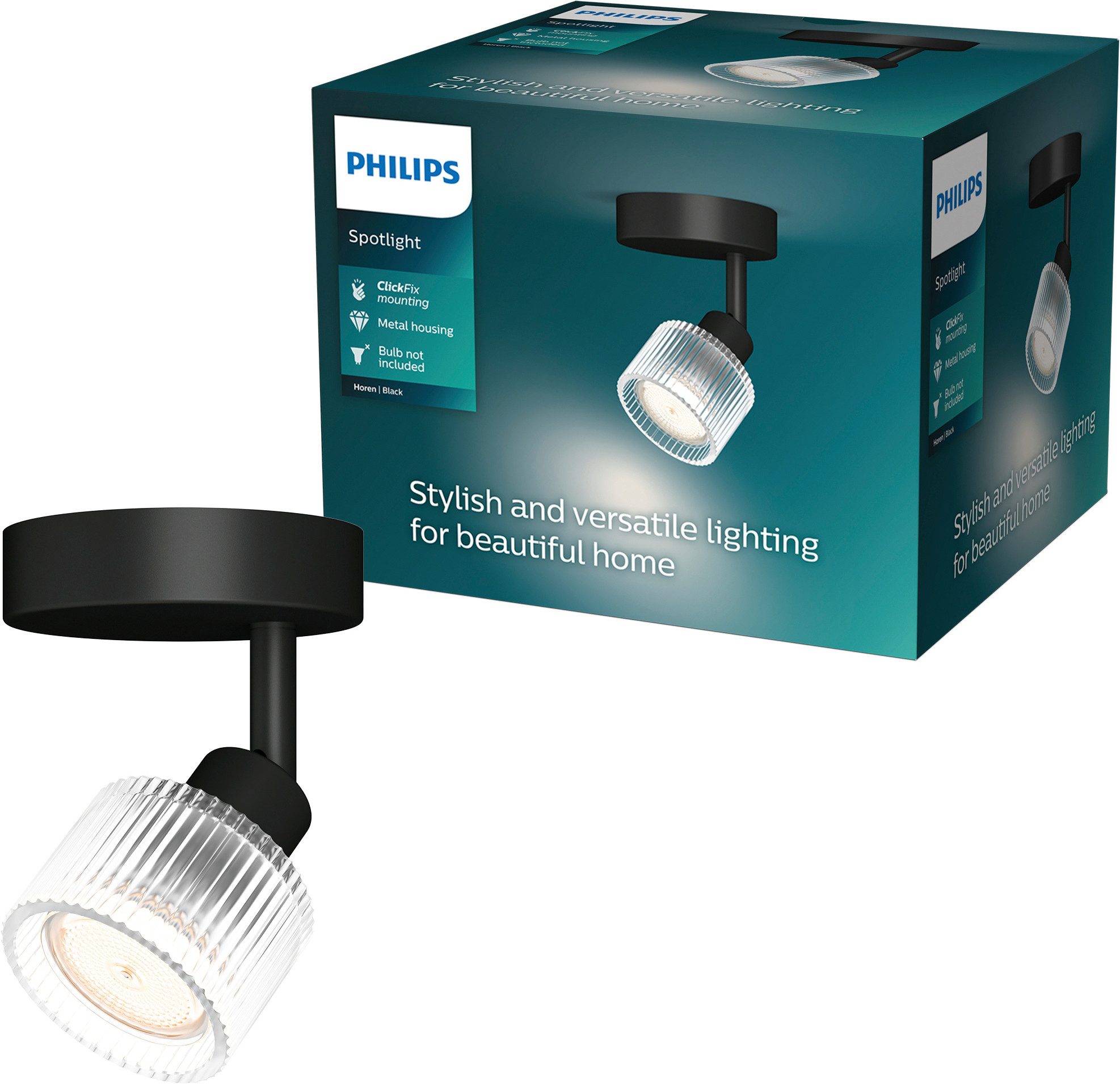 Philips Deckenspot Horen LED Spot, exklusive GU10, Schwarz, ohne Leuchtmittel, Wand- & Deckenmontage, schwenkbar, Premium-Materialien