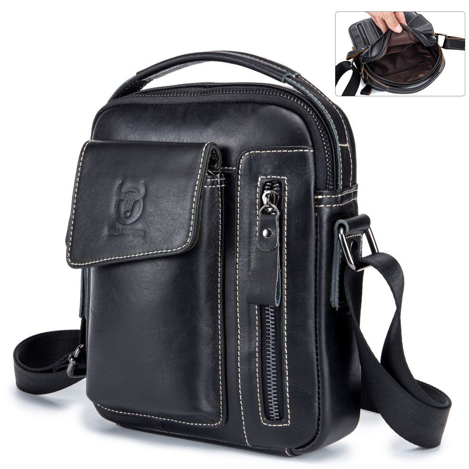REDOM Umhängetasche Crossbody Bag Henkeltasche Aktentasche Tragetasche (Arbeitstasche mit Griff Schultergurt, Bürotasche, Freizeittasche, Unitasche, Kunstledertasche), für Herren Frauen Jungen Freizeit Arbeit Business Schule Büro Reisen