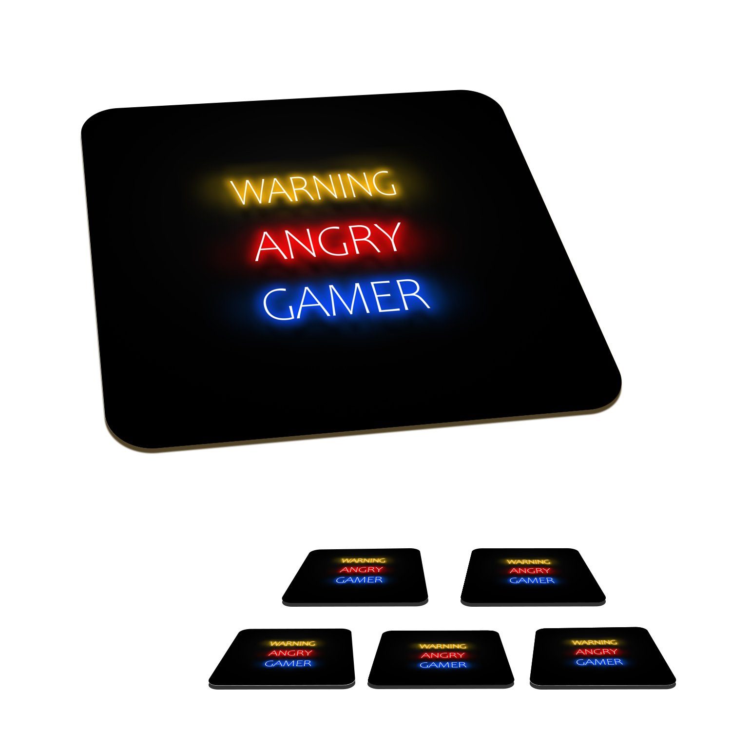 MuchoWow Glasuntersetzer Gaming - Zitate - Warnung wütender Gamer - Neon, Zubehör für Gläser, 6-tlg., Glasuntersetzer, Tischuntersetzer, Korkuntersetzer, Untersetzer, Tasse