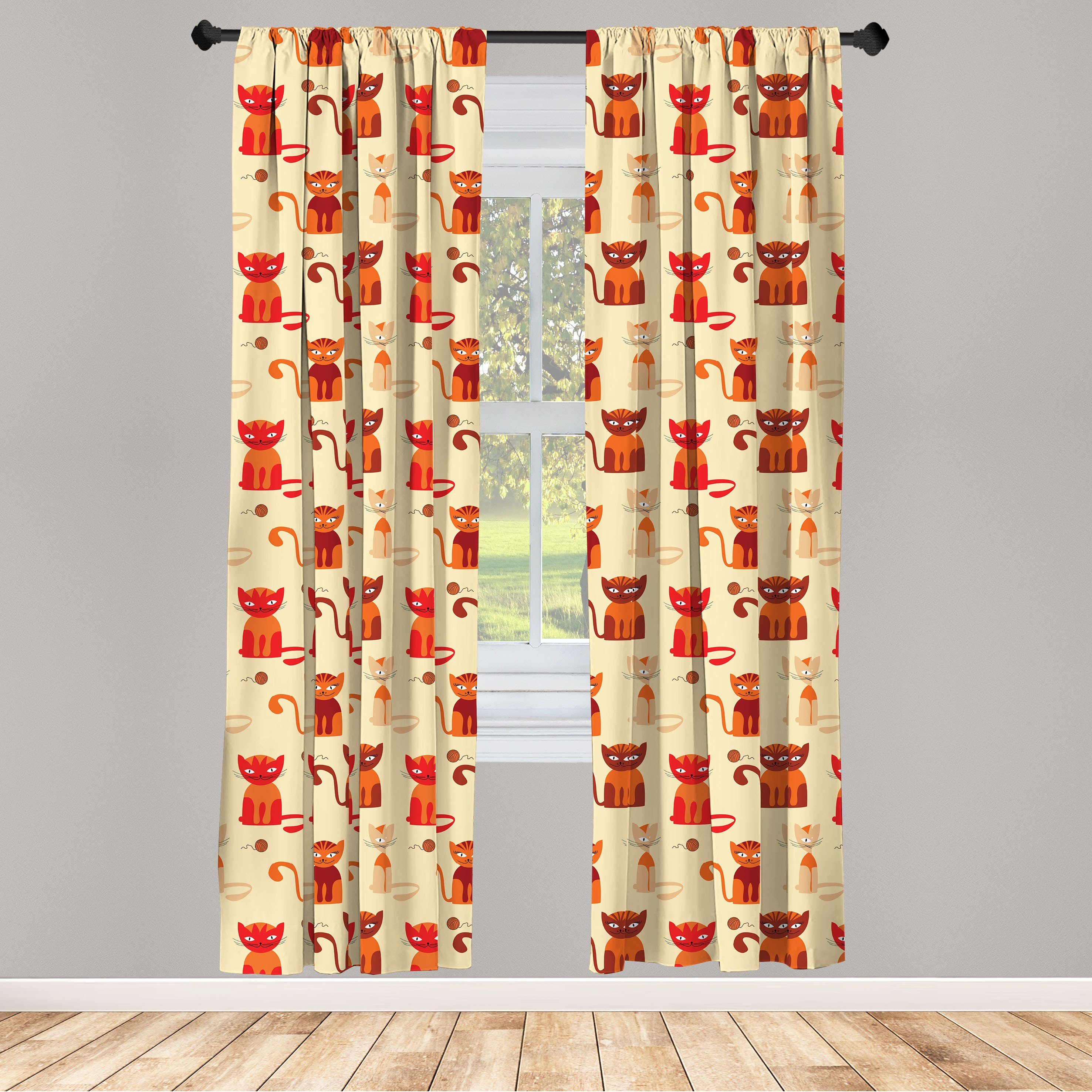 Gardine Vorhang für Wohnzimmer Schlafzimmer Dekor, Abakuhaus, Microfaser, Kätzchen Katzen in Paprika orange Ton