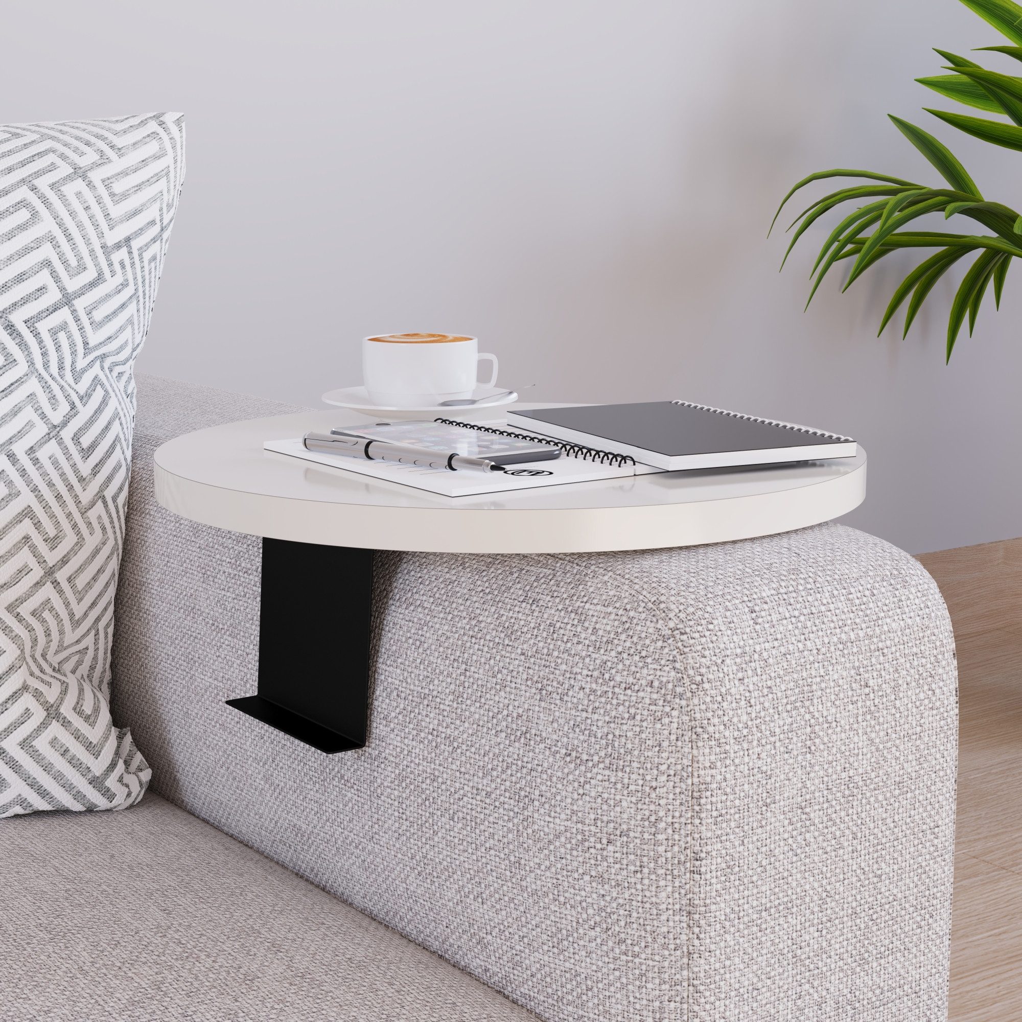 en.casa Tablett, Spanplatte, »Kuleskyd« Couchtablett Ø34 cm Creme