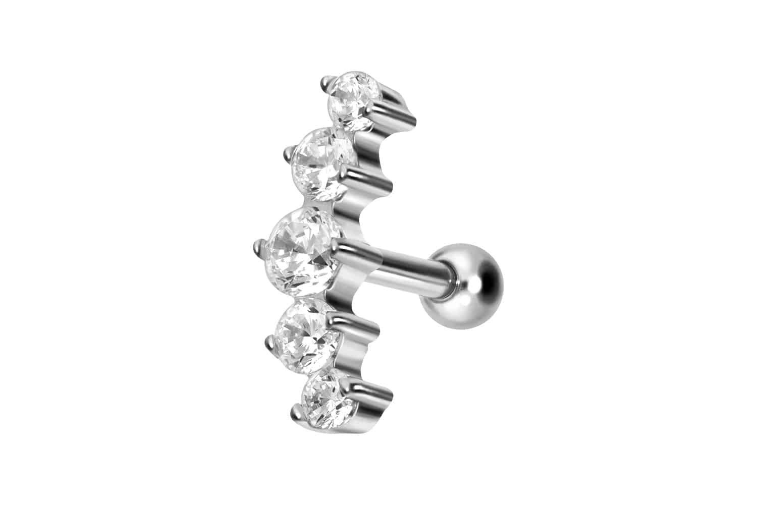 Piercing-Set Titan Ohrpiercing mit Innengewinde 5 EINGEFASSTE KRISTALLE