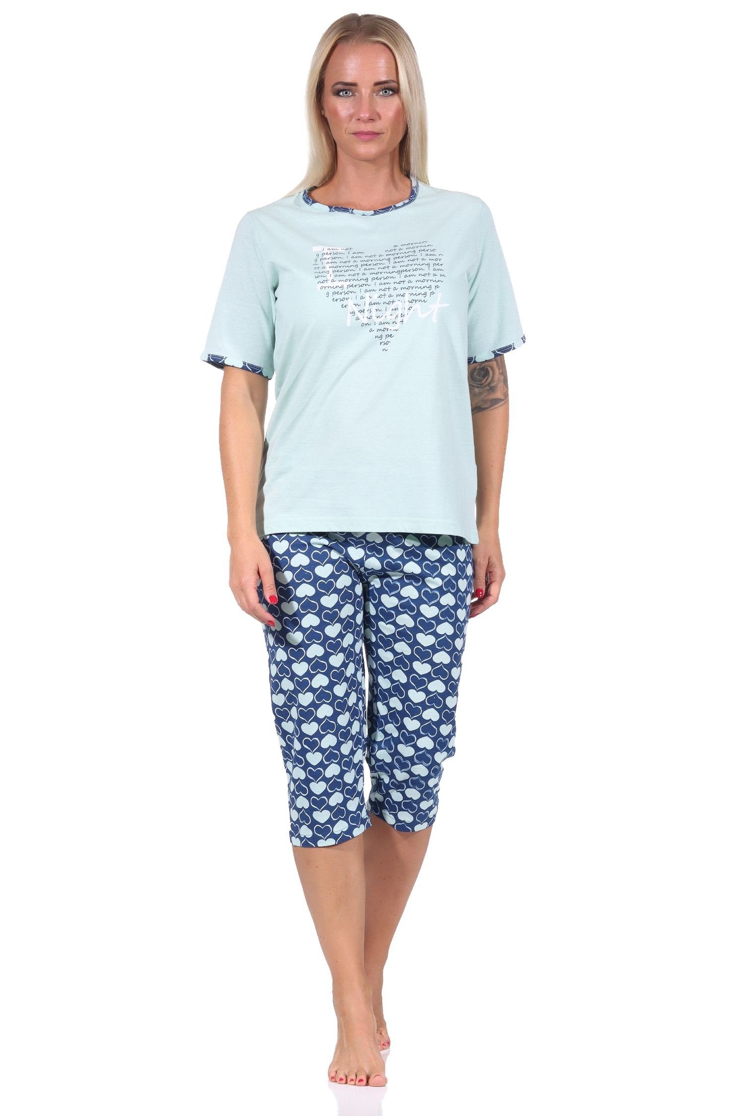 RELAX by Normann Pyjama Damen kurzarm Capri Schlafanzug im Herz-Design - 122 204 10 603