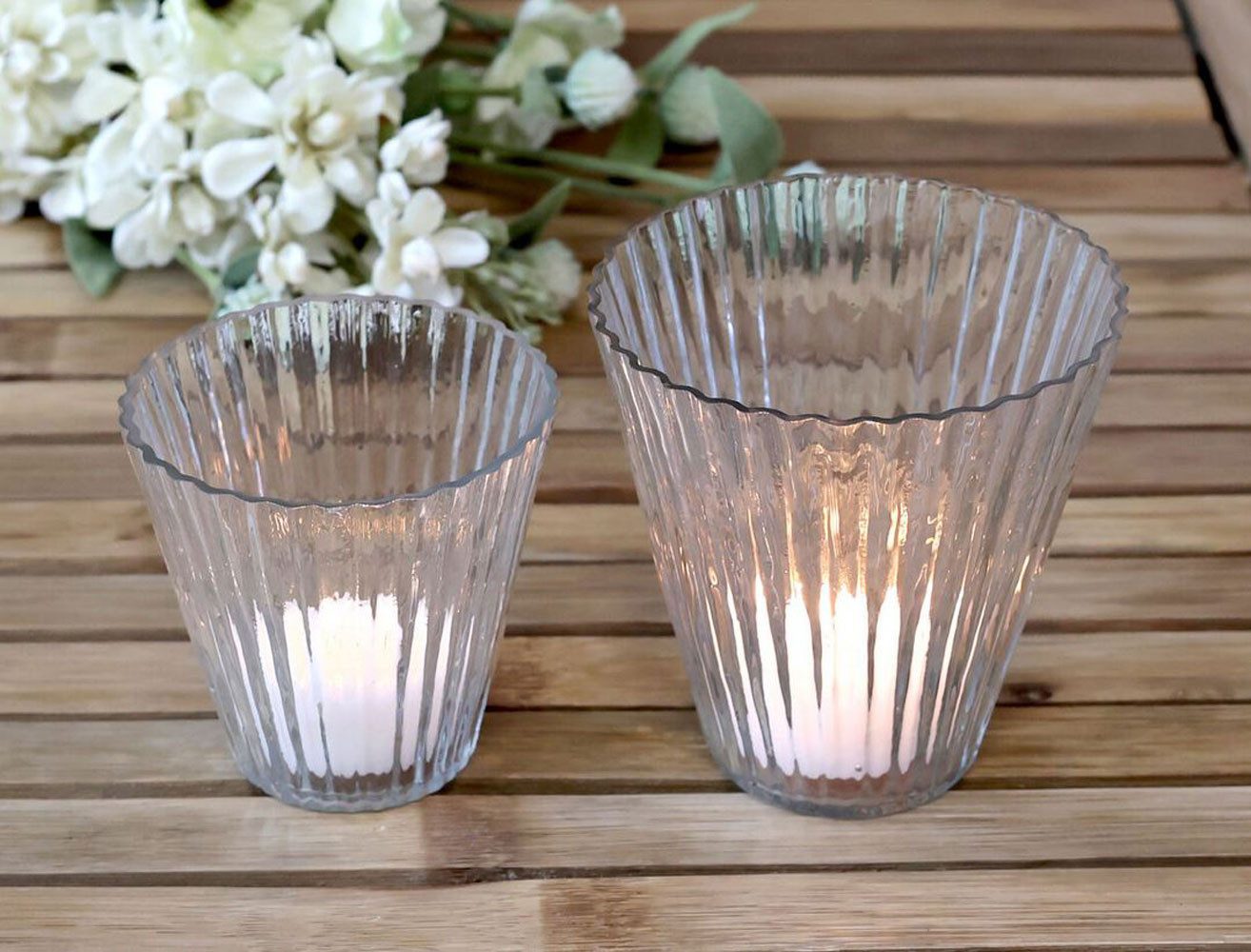 Chic Antique Windlicht 1 x Wunderschönes Windlicht Glas klar mit Rillen 11, günstig online kaufen