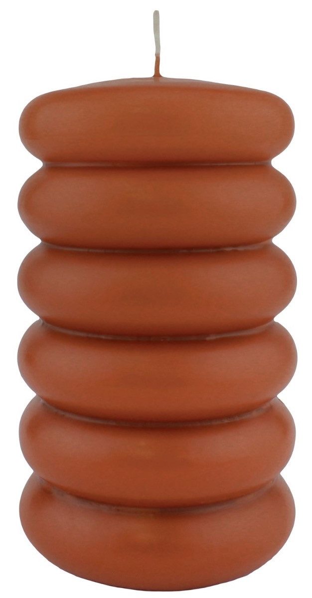 INNA-Glas Stumpenkerze Kerze MONISHA mit Querrillen, cognac, 15cm, Ø9cm, 69h