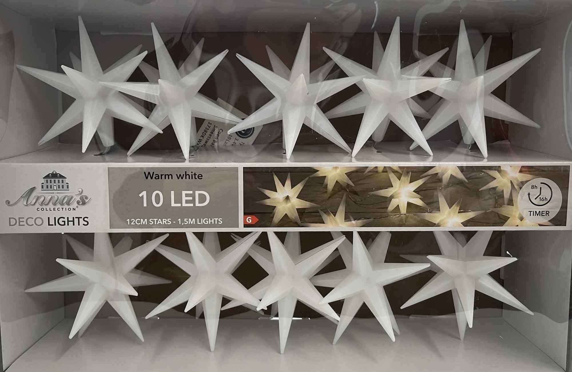 LED-Lichterkette, BV 10 1,3m Bakker Deco Sterne außen 10-flammig, weiß warmweiß Coen