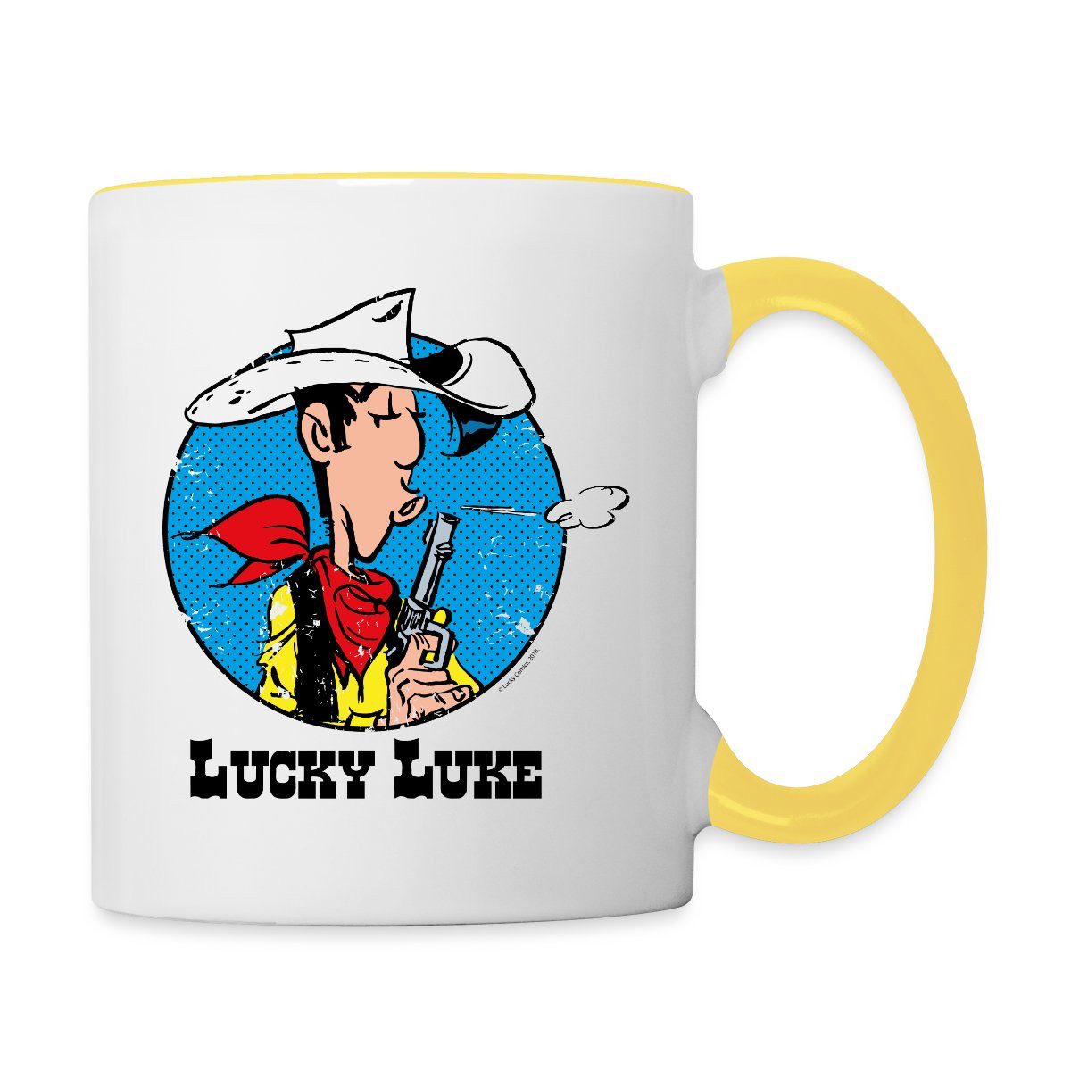 Spreadshirt Tasse Lucky Luke mit Pistole Tasse Zweifarbig, Keramik