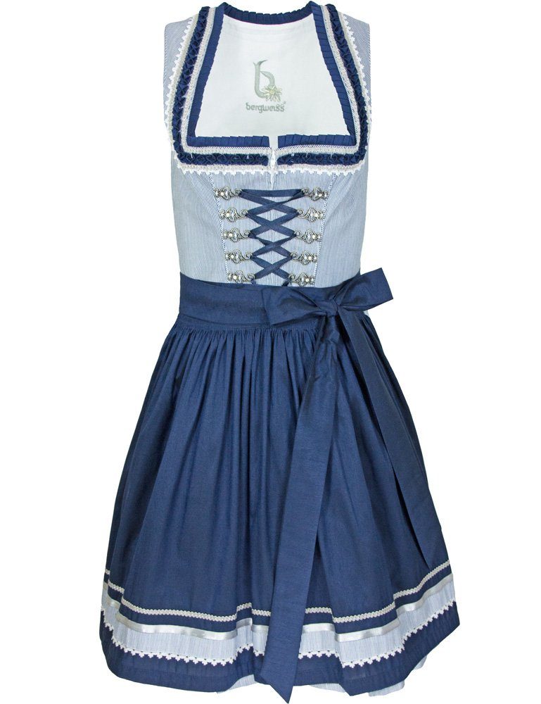 Bergweiss Trachten Dirndl für Damen "Bella" - Marineblau Weiß 55 cm - Zauberhaftes Kleid im Maritimen Look | Spitzenkleider