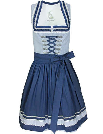 Bergweiss Trachten Dirndl für Damen "Bella" - Marineblau Weiß 55 cm - Zauberhaftes Kleid im Maritimen Look