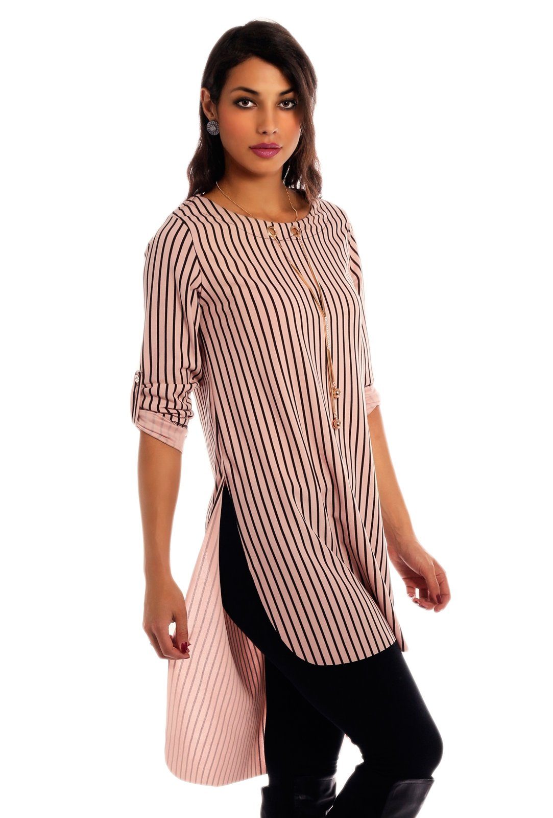 Charis Moda Tunikakleid "Riona" mit Modeschmuckkette im Streifen Look