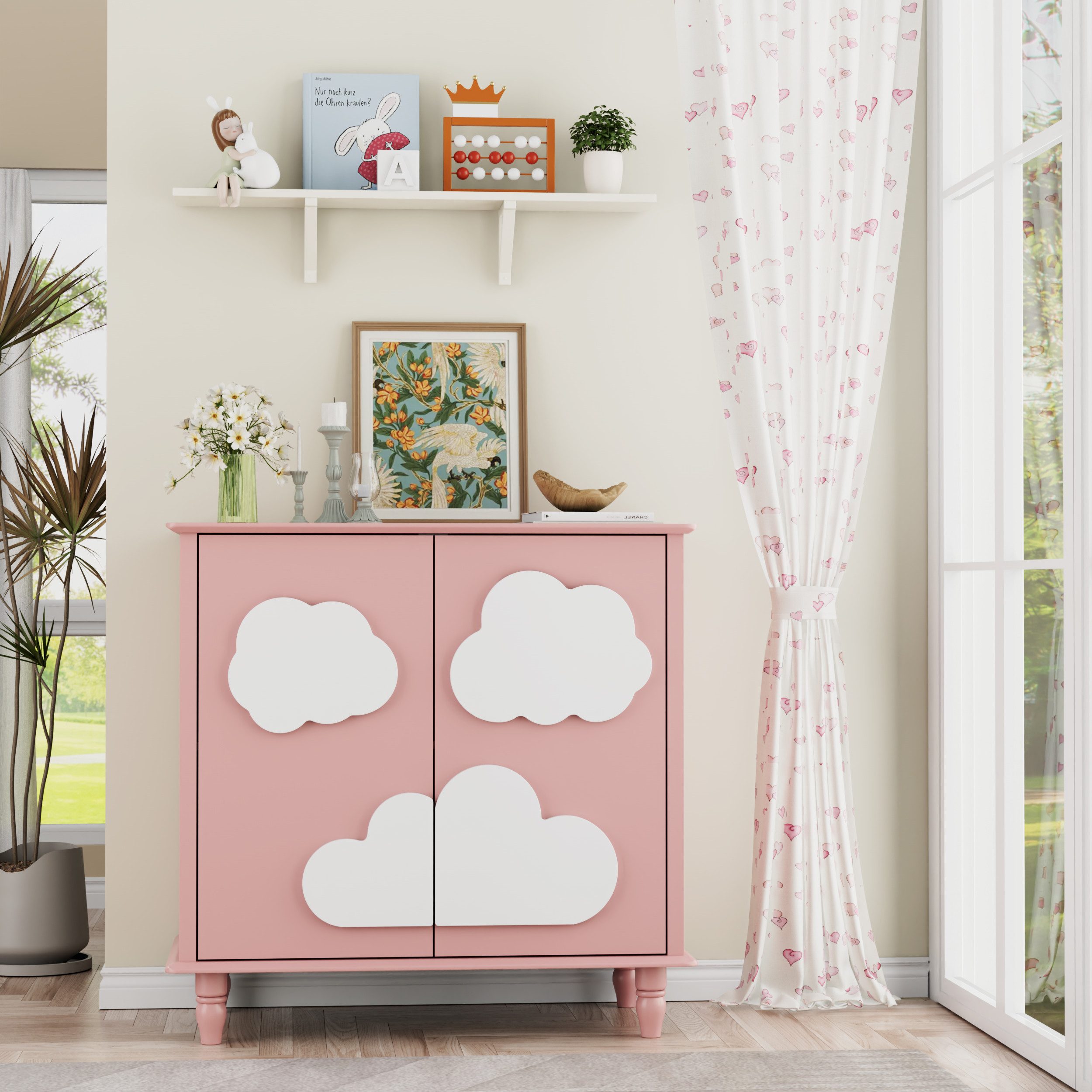 UEV Kinderkleiderschrank mit 2 Türen, Kinderschrank für mädchen mit Wolkemu günstig online kaufen