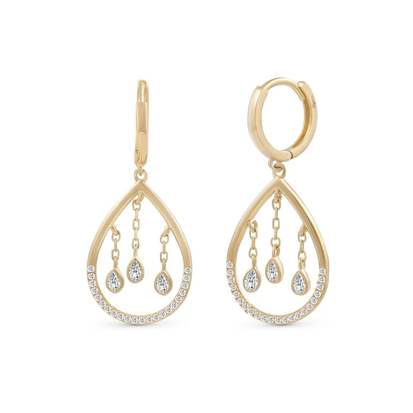 Suzan Gold Paar Creolen God's Tears Creolen Echtgold Ohrringe mit Zirkonia, Gelbgold 375, Zirkonia-Steine