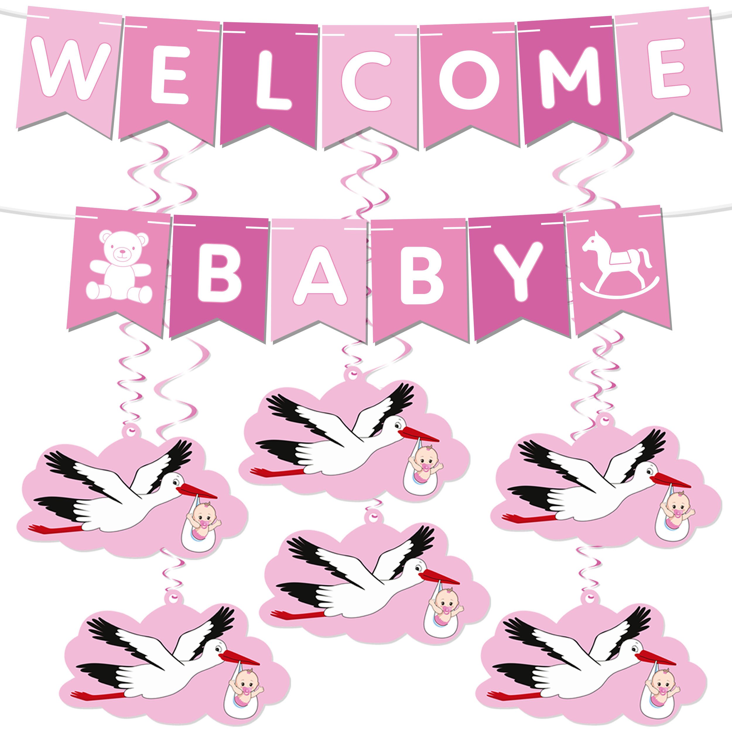 BRUBAKER Girlande Welcome Baby Wimpelkette für Jungen und Mädchen mit Storc günstig online kaufen