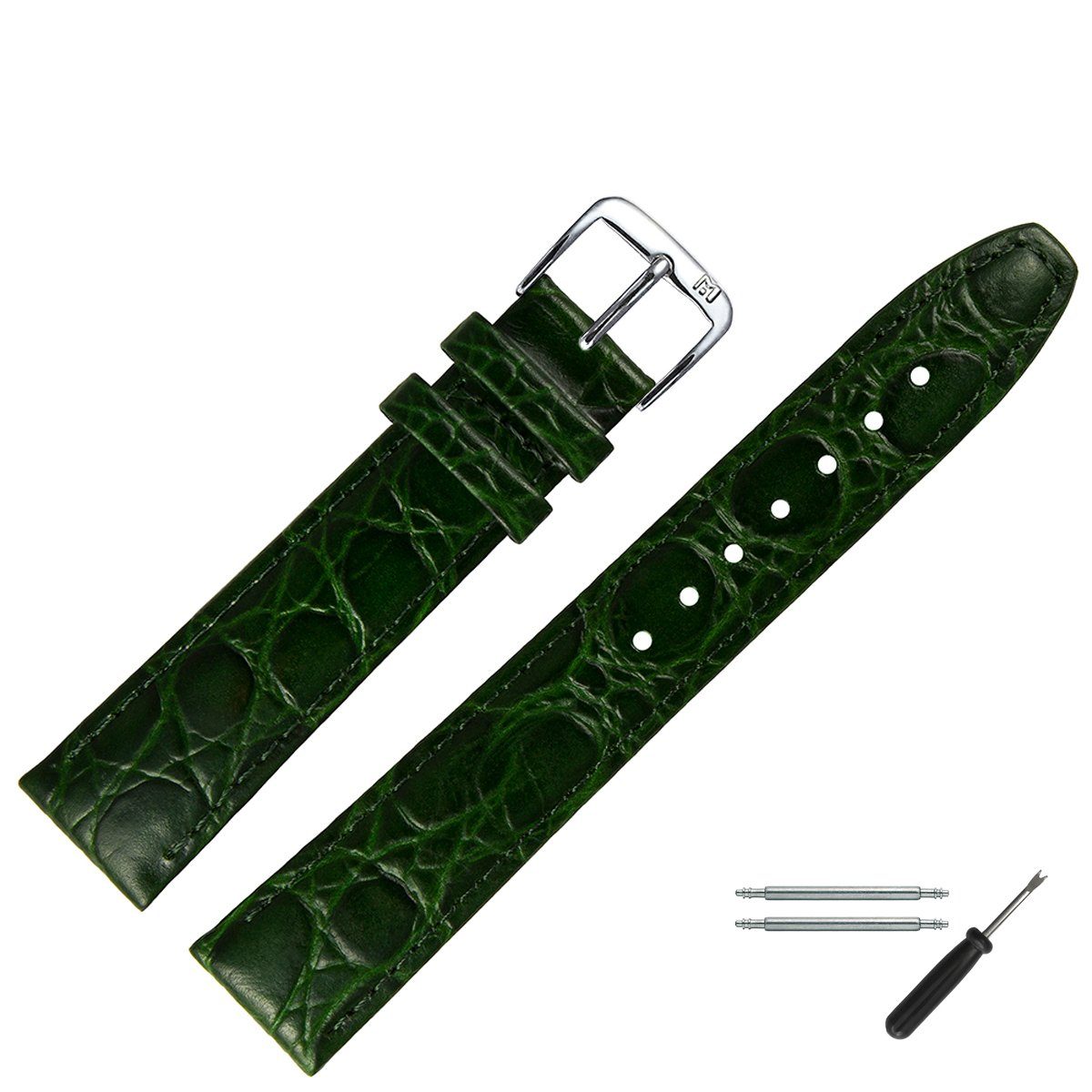 MARBURGER Uhrenarmband 18mm Leder Kroko (Caiman) Prägung