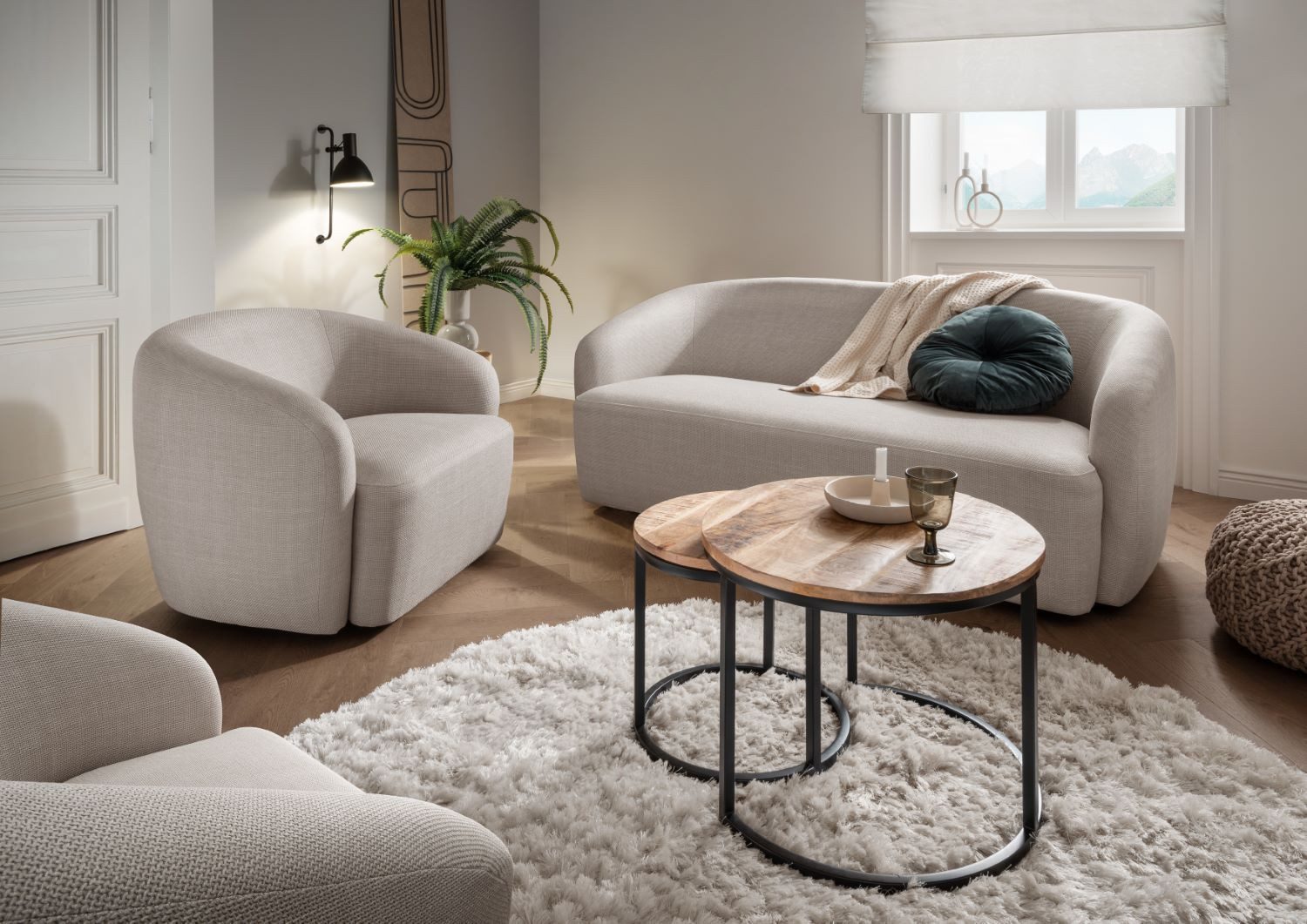 bene living Beistelltisch Fermo - 2er Set - Mangoholz natur, Massivholz - Metallgestell - Esszimmer - Wohnzimmer - Büro