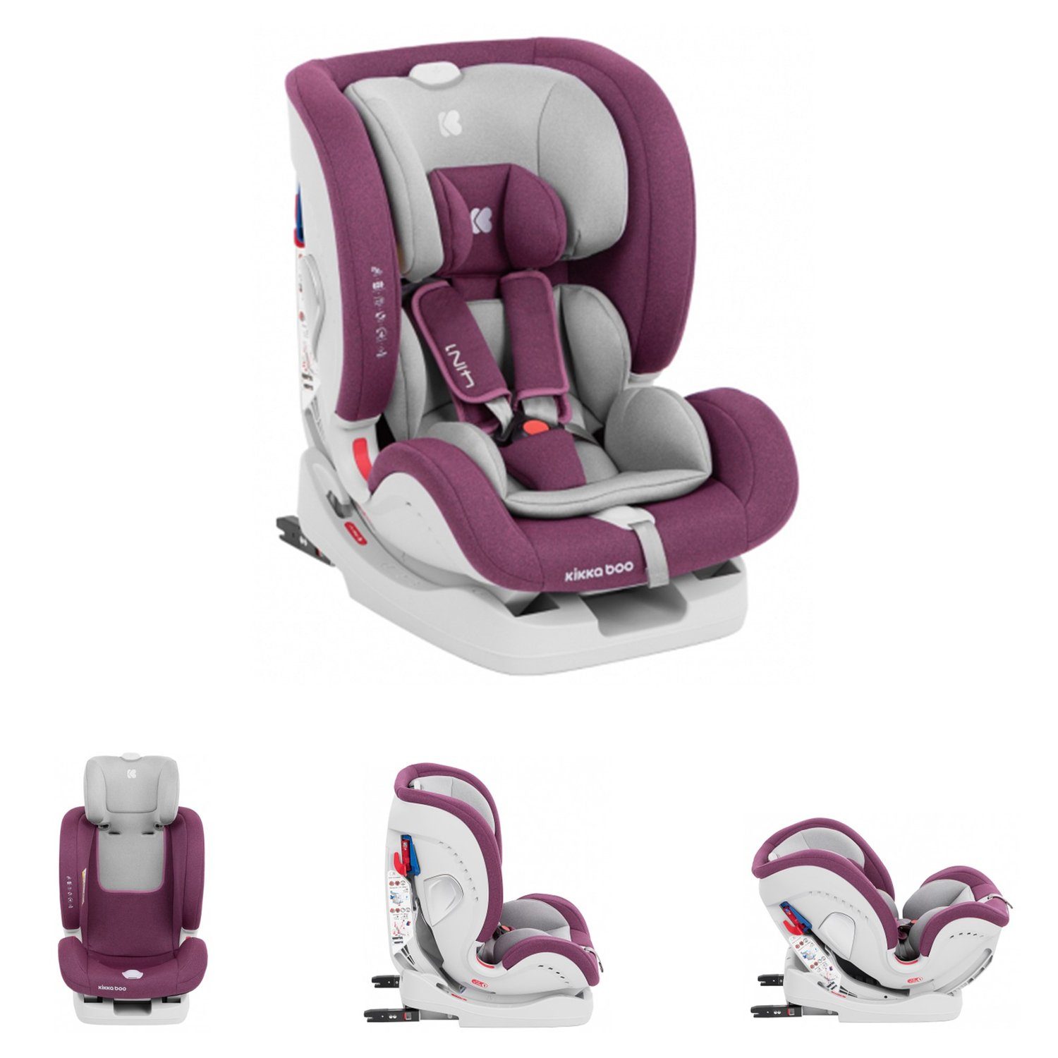 Kikkaboo Autokindersitz Kindersitz 4 in 1 Isofix, bis: 36 kg, Gruppe 0+1/2/3 (0 - 36 kg) verstellbar Reboard lila
