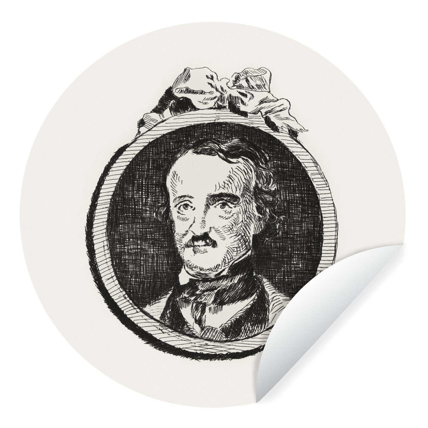MuchoWow Wandsticker Porträt von Edgar Allan Poe - Edouard Manet (1 St), Tapetenkreis für Kinderzimmer, Tapetenaufkleber, Rund, Wohnzimmer | Wandtattoos