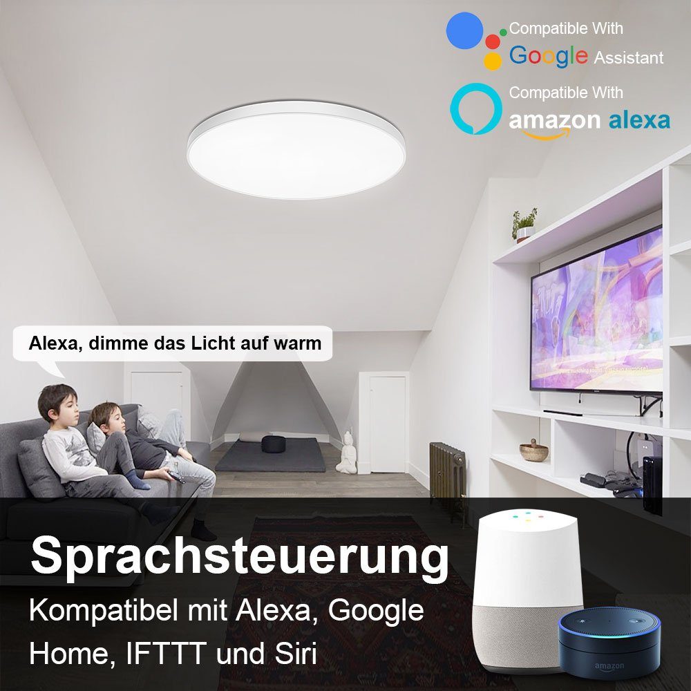 WiFi MUPOO Smart Dimmbare, Google LED IFTTT RGB+48W Deckenlampe Alexa Home LED Deckenleuchte, Farbwechsel, Deckenleuchte 30W Bluetooth,mit