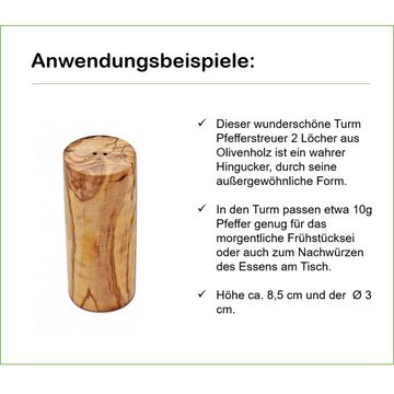 Olivenholz-erleben Pfefferstreuer Pfefferstreuer TURM aus Olivenholz, (1-tlg), Hergestellt aus edlem Olivenholz und sehr robust