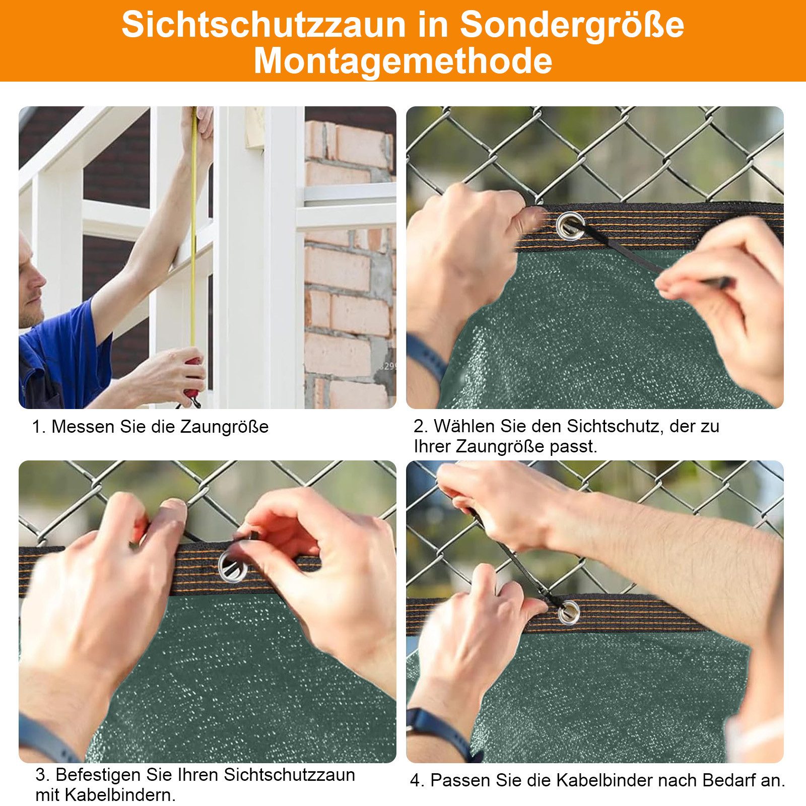 Sunicol Gartenzaun HDPE Schattiernetz mit ösen, Windschutz UV-resistent Reißfest, 90% Beschattungsgrad, mit Kabelbinder, für Outdoor, Wände, Hof – Bild 5 von 5