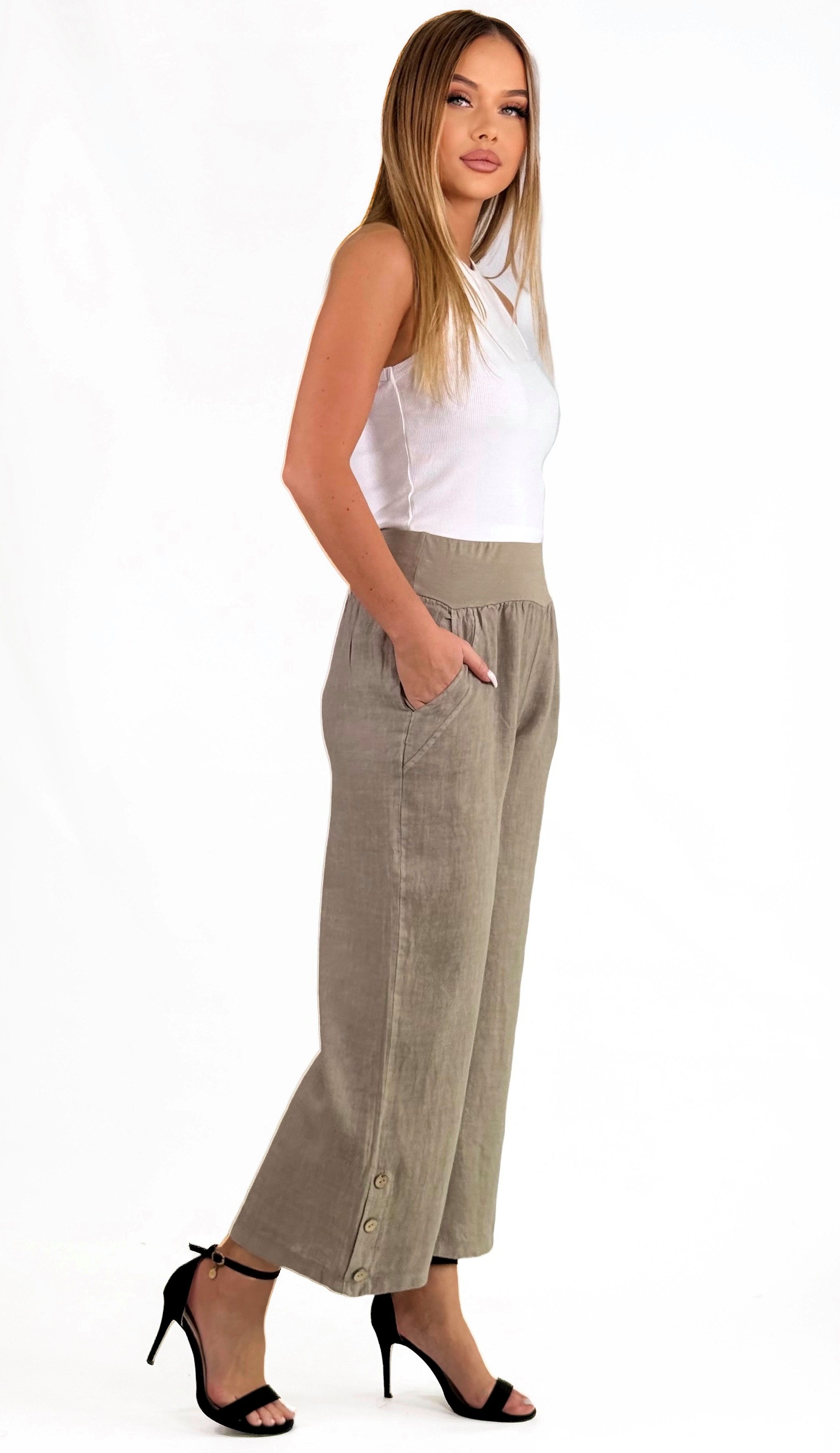 Mississhop Leinenhose Leinenhose Damen 100 % Leinen Culotte 7/8 Lange Hose M.319