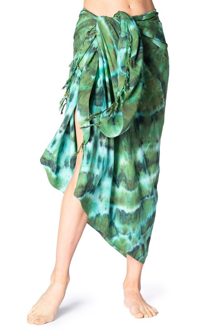 PANASIAM Pareo Sarong TieDye Design aus leichter Viskose Strandtuch Wrap, Strandkleid Bikini Cover-up Tuch für den Strand Schultertuch Halstuch Batik grün