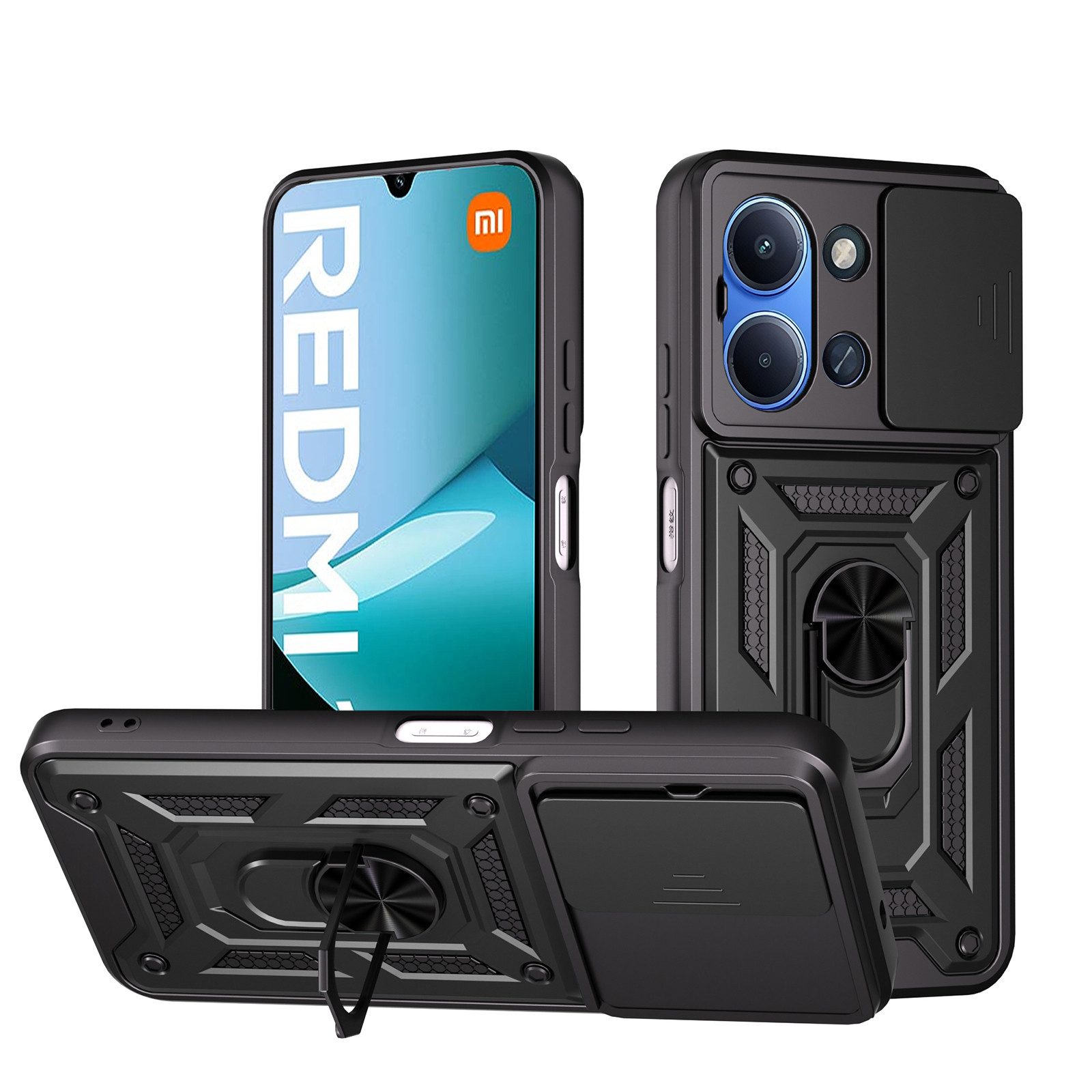 betterfon Handyhülle Panzerhülle für Xiaomi Redmi 15C mit Kameraschutz & Ringhalter, Outdoorhülle mit Smartstand und Silikonkern