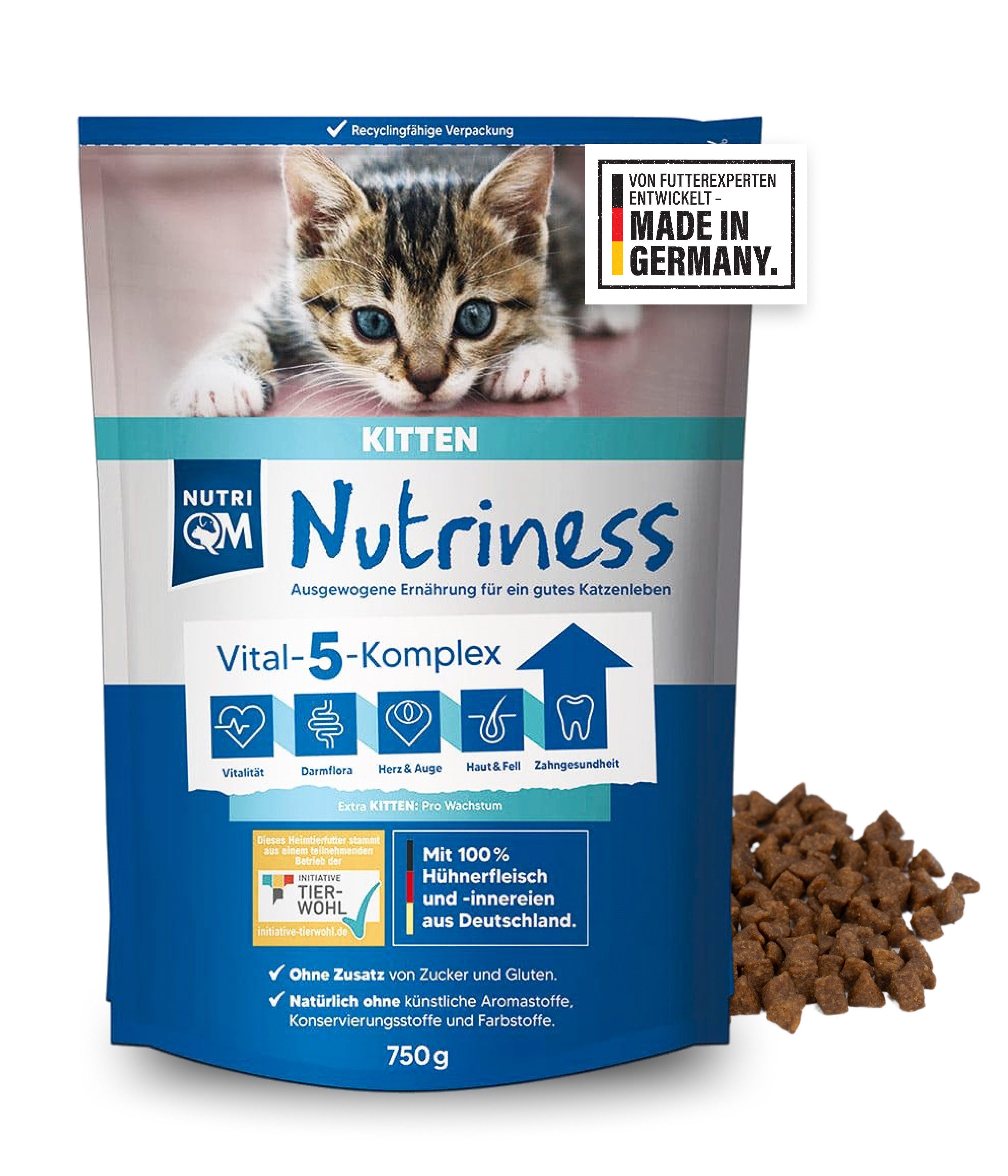 NutriQM Katzentrockenfutter Nutriness Kitten Huhn, Trockenfutter für: Katzen