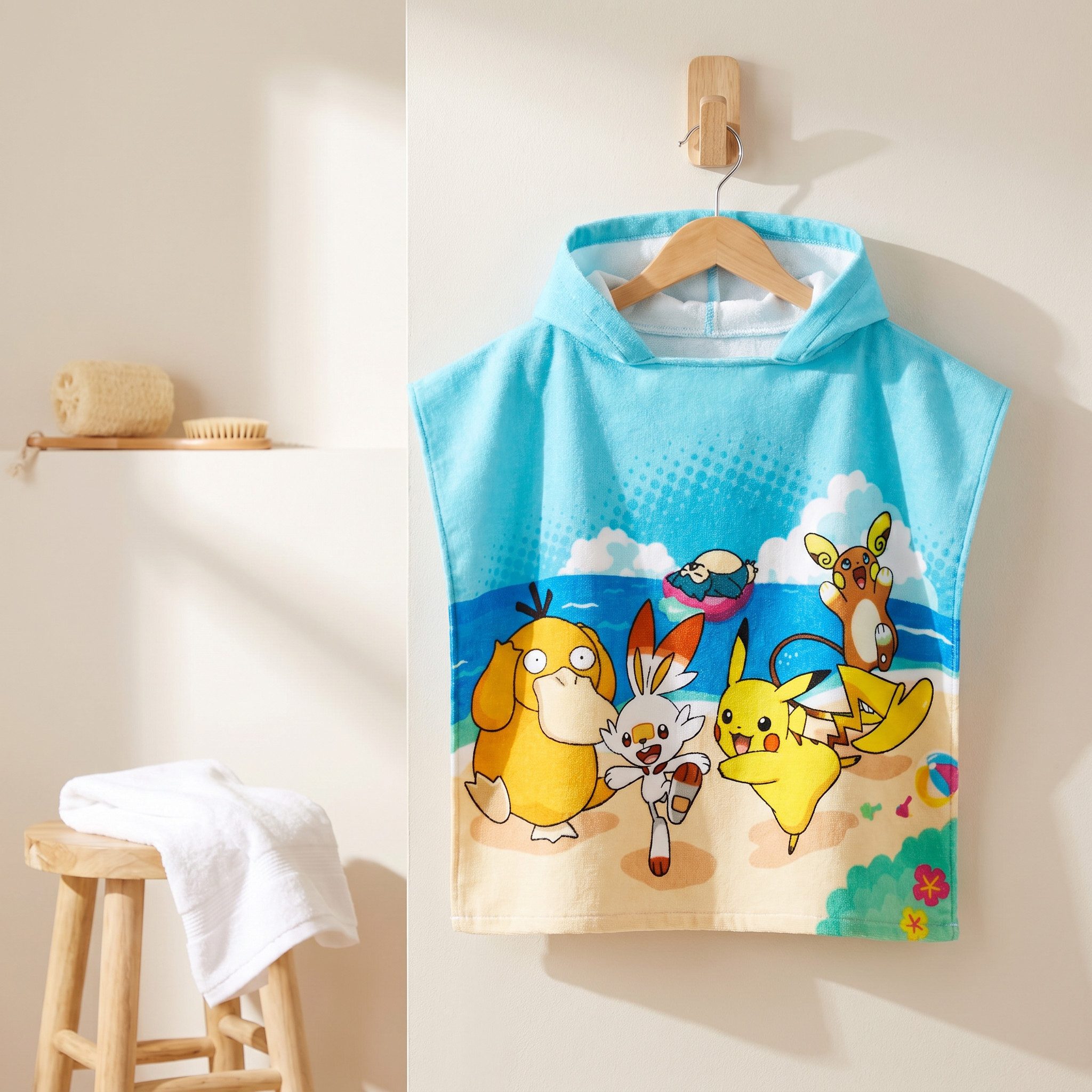 POKÉMON Badeponcho Pokemon Pikachu Anton Kinder Mikrofaser Poncho, Polyester, Kapuze, mit Kapuze – Bild 5 von 5